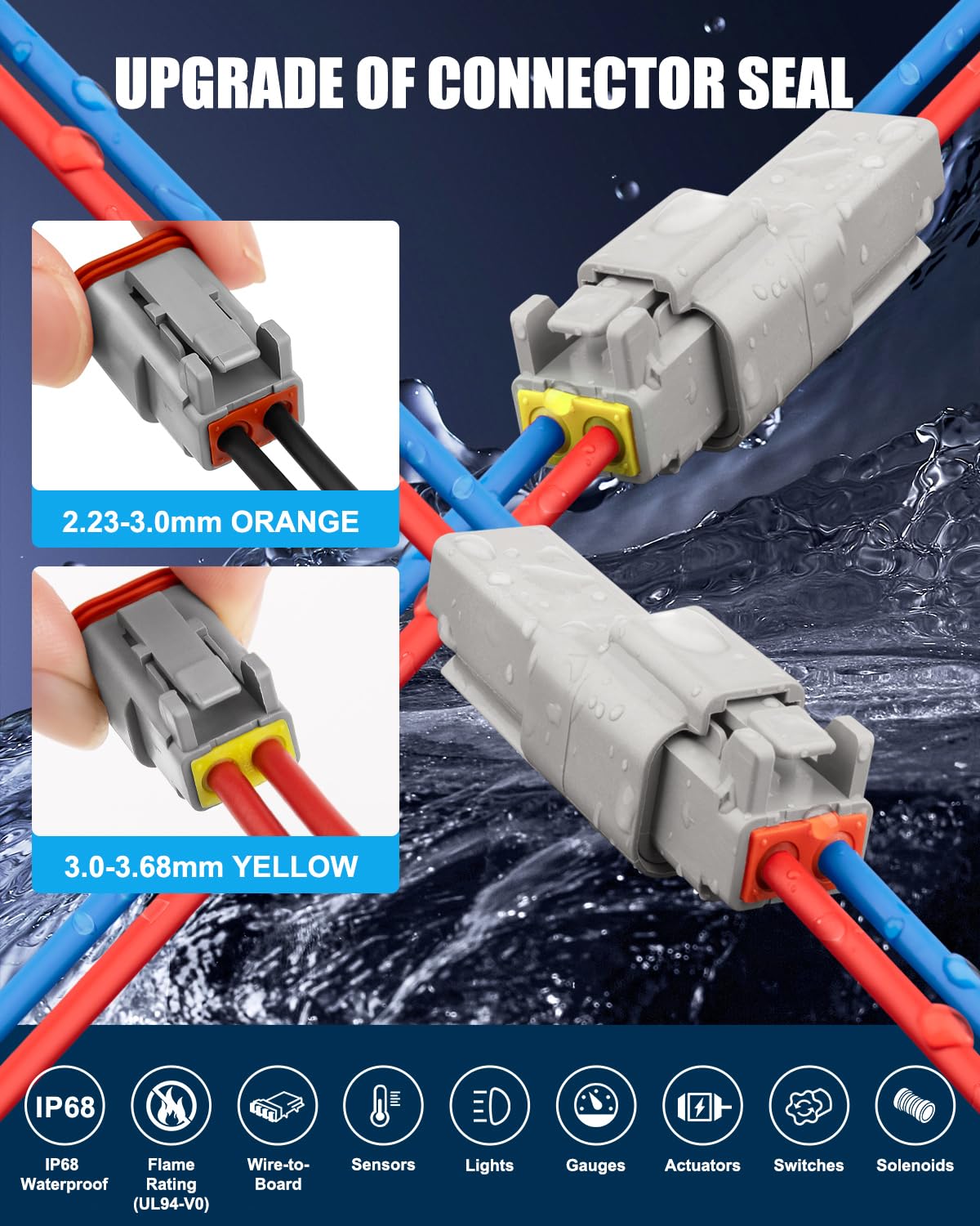 JRready DW5007-02 Deutsch Connector Kit - 2 Pin DT Connector with 3/4/6/8/12 Pin Waterproof IP68 Electrical Connectors, Automotive Solid Contacts & Crimp Tool (12-22AWG) - Perfect for Automotive Wiring, Marine Applications & Heavy-Duty Equipment
