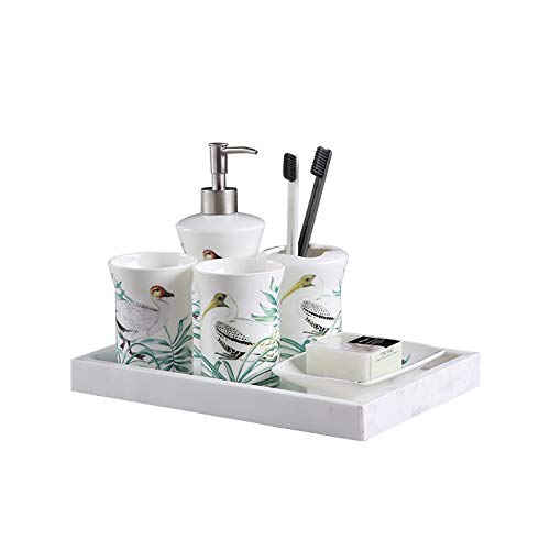Premium 5-Piece Ceramic Bathroom Accessories Set - Soap Dispenser, Toothbrush Holder & Gargle Cups | Modern Home Decor for Bathroom Organization & Stylish Vanity Display
