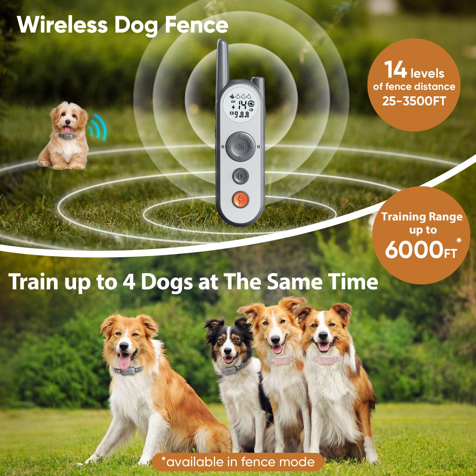 Wireless Dog Fence System - 856 Acre Electric Pet Containment with Remote Training Collar for 2 Dogs (Large & Medium) | No Wire Circular Boundary for Outdoor Use | Perfect for Backyard, Farm & Open Space Training