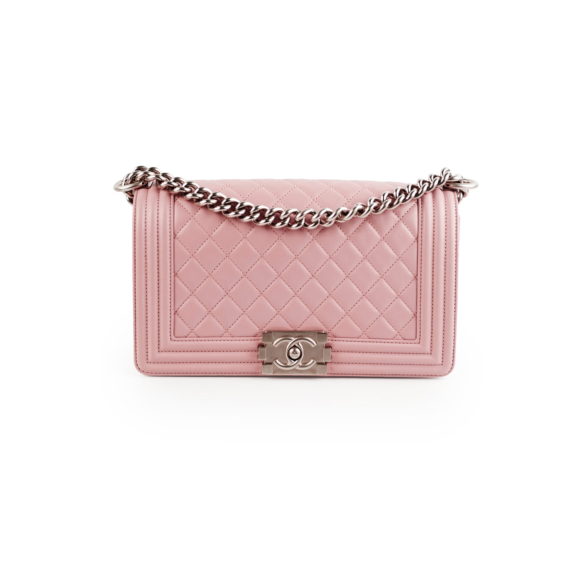 Chanel Old Medium Boy Bag Lambskin Leather Light Pink Crossbody Bag for Women | Luxury Designer Handbag for Parties, Dating & Special Occasions