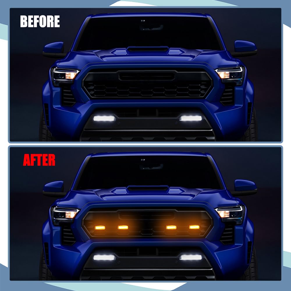 4PCS LED Grille Lights for 2016-2019 Tacoma TRD PRO - Amber Waterproof Dustproof Front Bumper Hood Mesh Grill Lights with Fuse | Off-Road, Truck Customization & Night Driving Safety Accessories