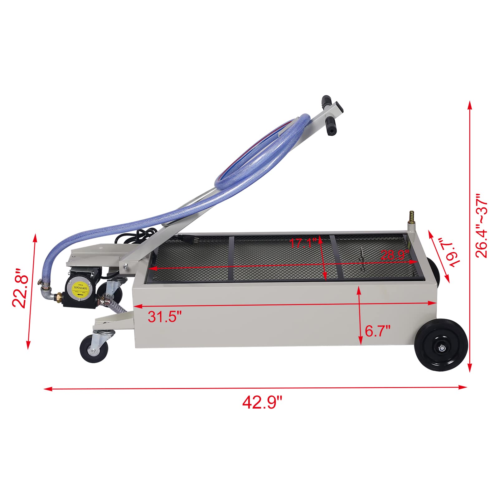 Henf 20 Gallon Electric Oil Drain Pan with Pump - Low Profile Portable Oil Drainer for Trucks, Includes T-Handle, Wheels & 7ft Hose - Ideal for DIY Auto Maintenance & Garage Oil Changes