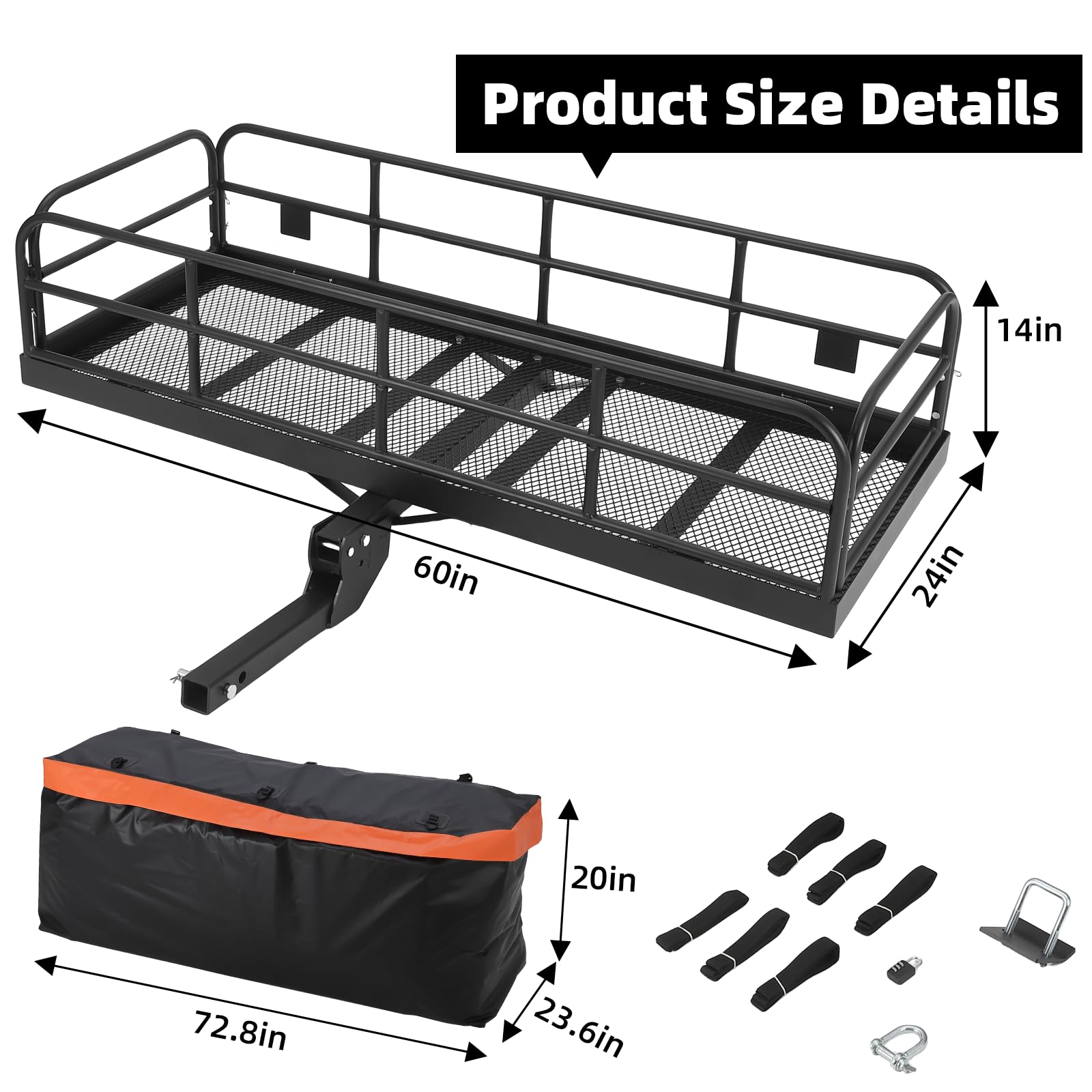 Heavy Duty 500 Lbs Foldable Trailer Hitch Cargo Carrier - 60