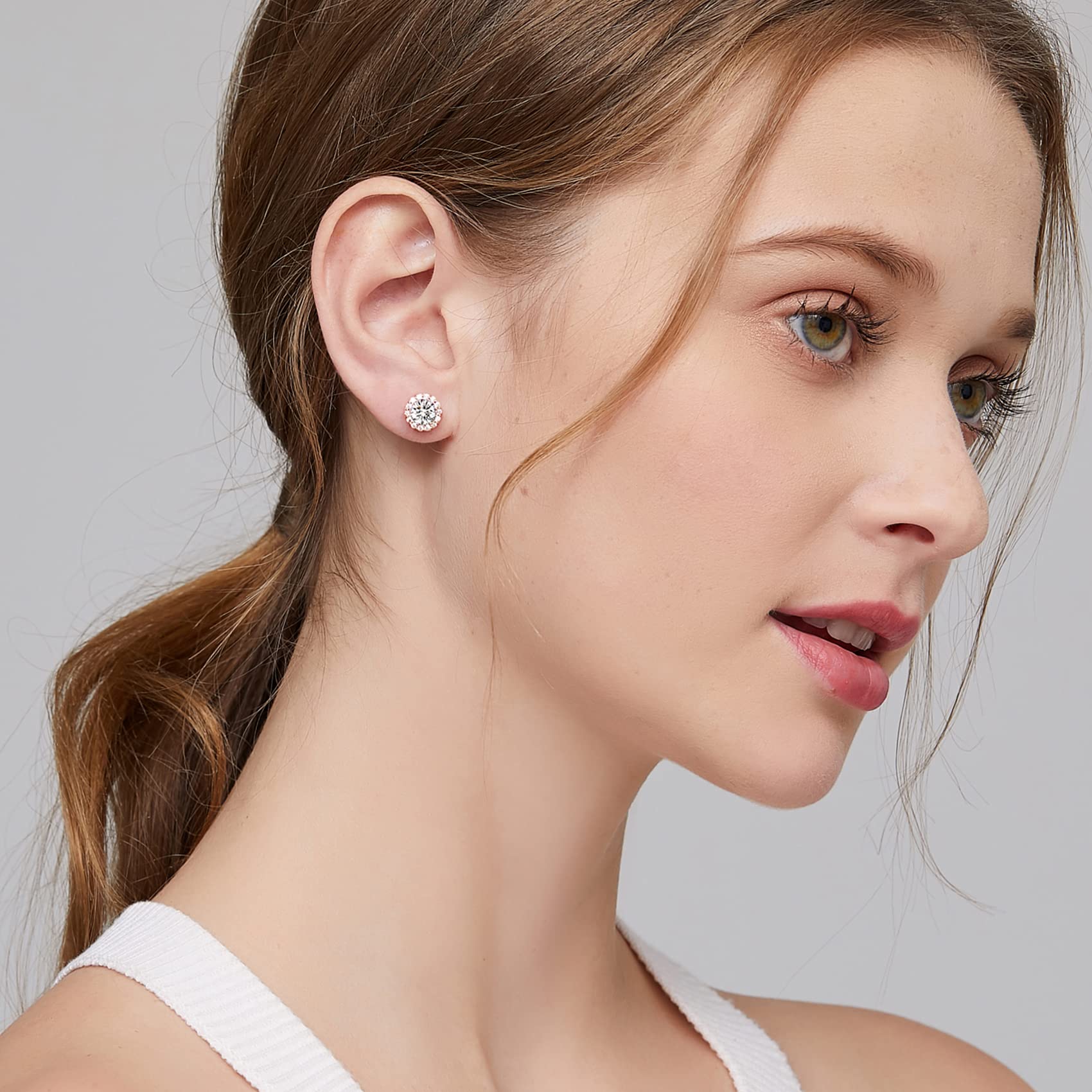 925 Sterling Silver Halo Stud Earrings for Women - Cubic Zirconia Diamond Earrings | Hypoallergenic Unisex Jewelry Gift for Anniversary, Wedding & Everyday Wear