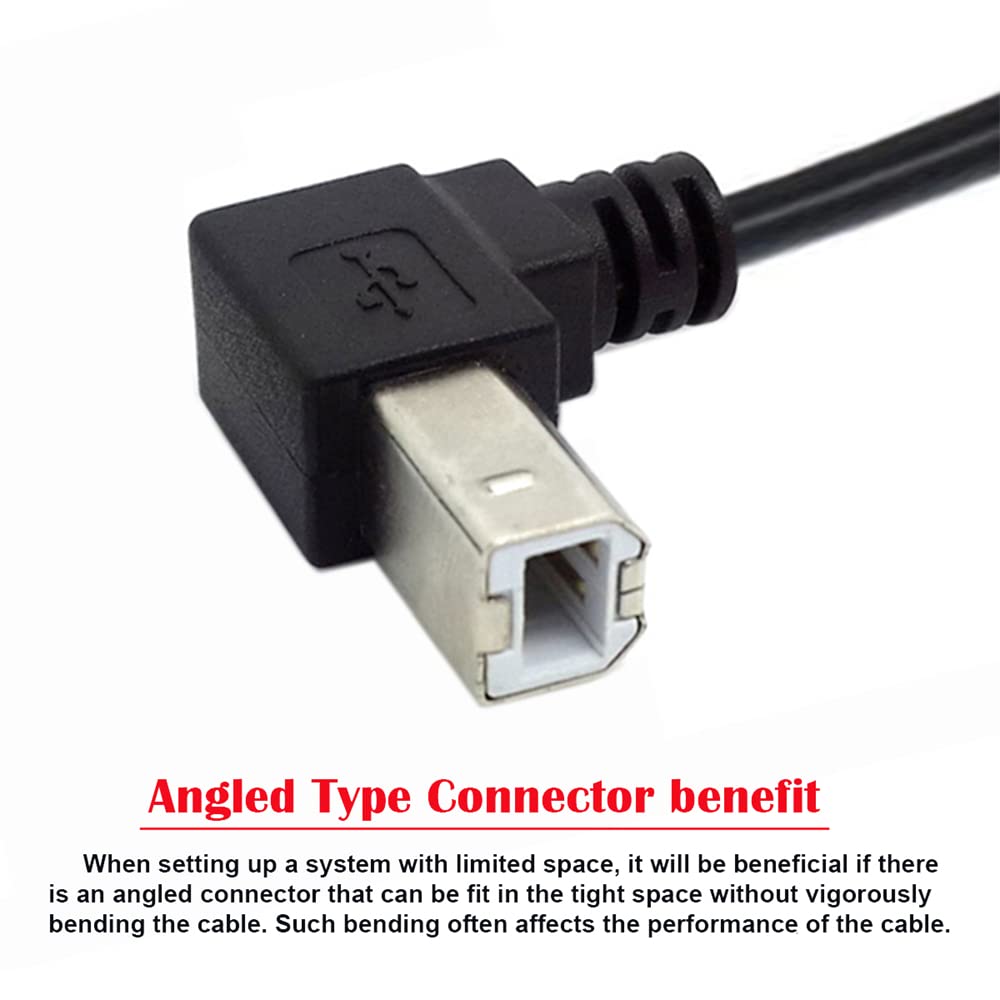 NFHK USB 2.0 Type B Male to Female 90 Degree Right Angle Extension Cable - 20cm/0.65ft for Printer, Scanner, External Hard Drive | Office & Home Workspace Setup