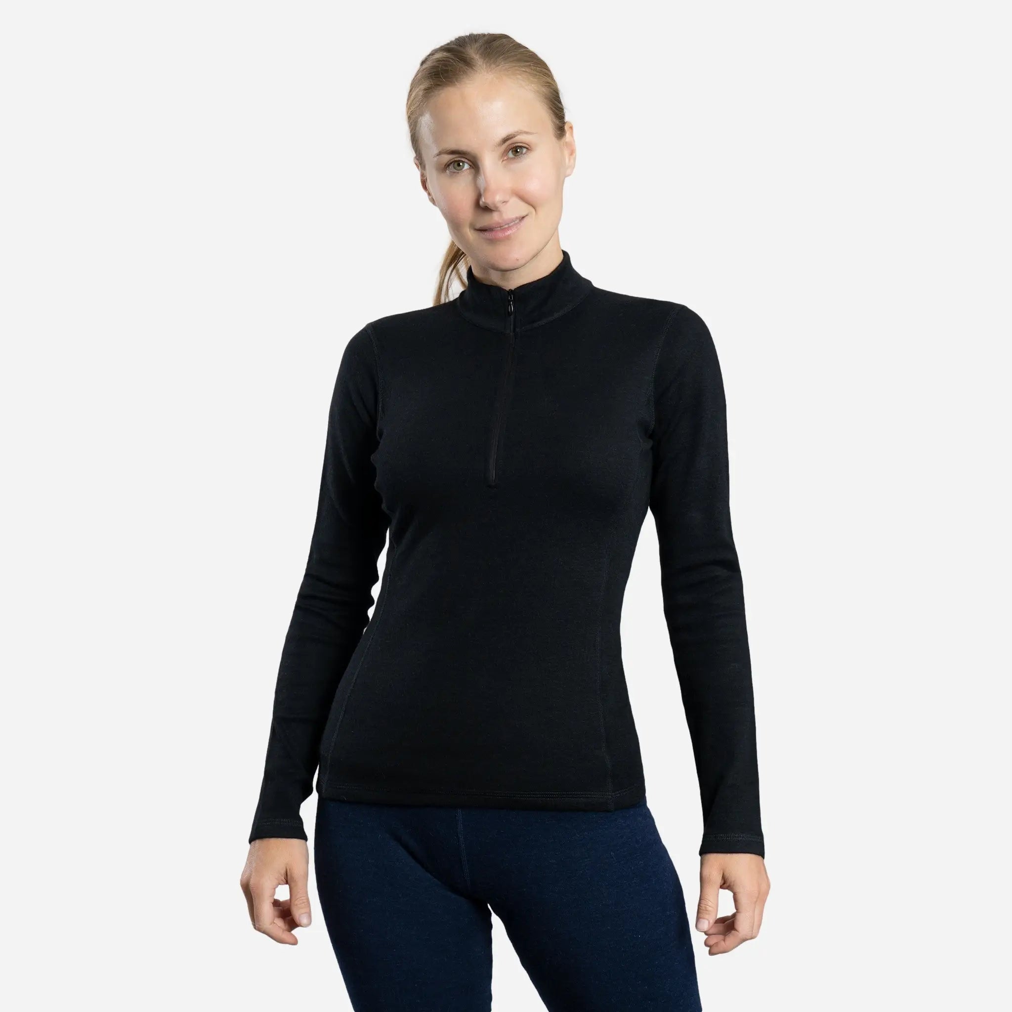 Women's 300 Lightweight Alpaca Wool Base Layer - Half Zip Thermal Top for Hiking, Skiing & Winter Outdoor Activities