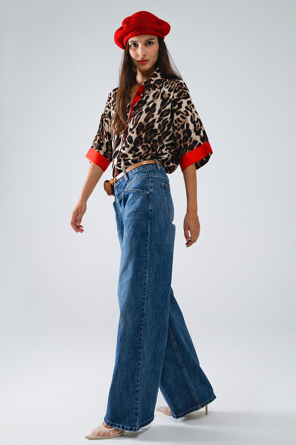 Blue Distressed Denim Flare Jeans for Women - Vintage High Waisted Bell Bottom Pants for Casual Outfits & Retro Style