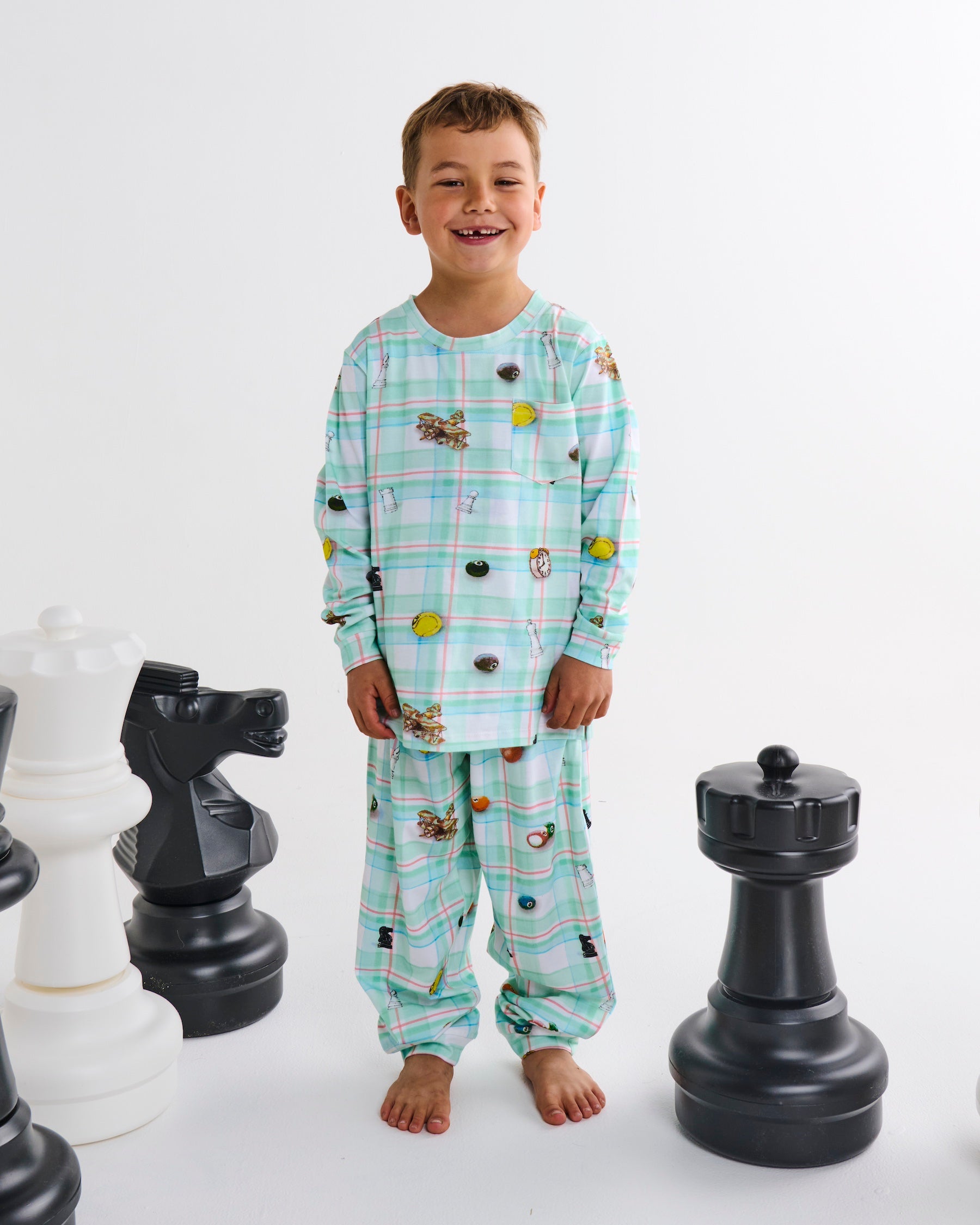 Kip&Co x Eleventh Hour Snookered Tartan Kids Organic Cotton Long Sleeve Top & Pants Pajama Set - Soft & Comfortable Sleepwear for Boys & Girls - Perfect for Bedtime, Lounging & Family Matching Pajamas