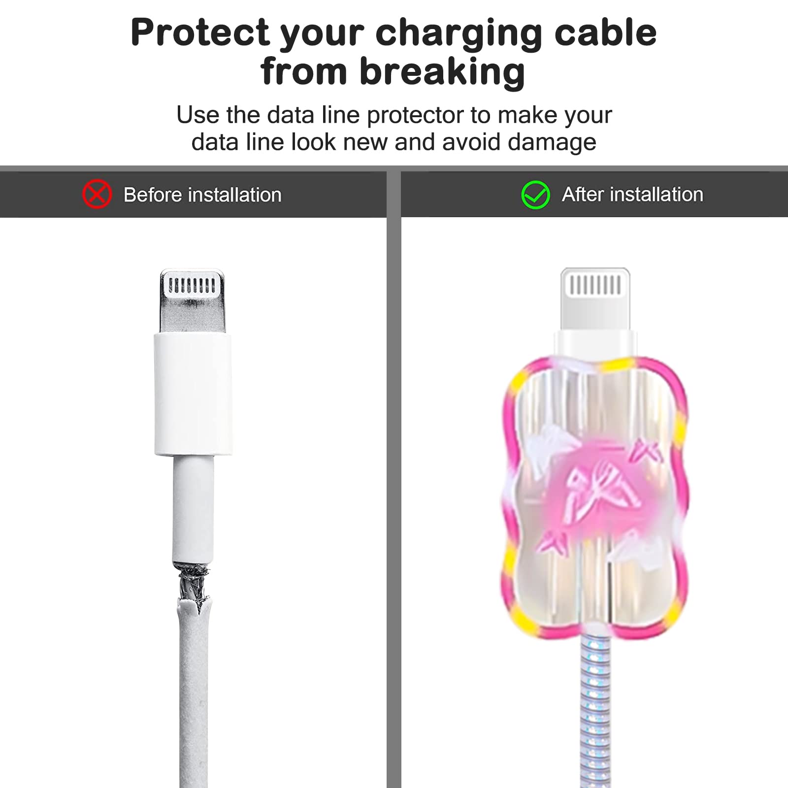 Pink Butterfly Cable Protector for iPhone Charger - Cute Waves Design USB Cord Saver Compatible with iPhone 11/12/13/14 Pro Max Plus - Perfect for Home, Office & Travel Use