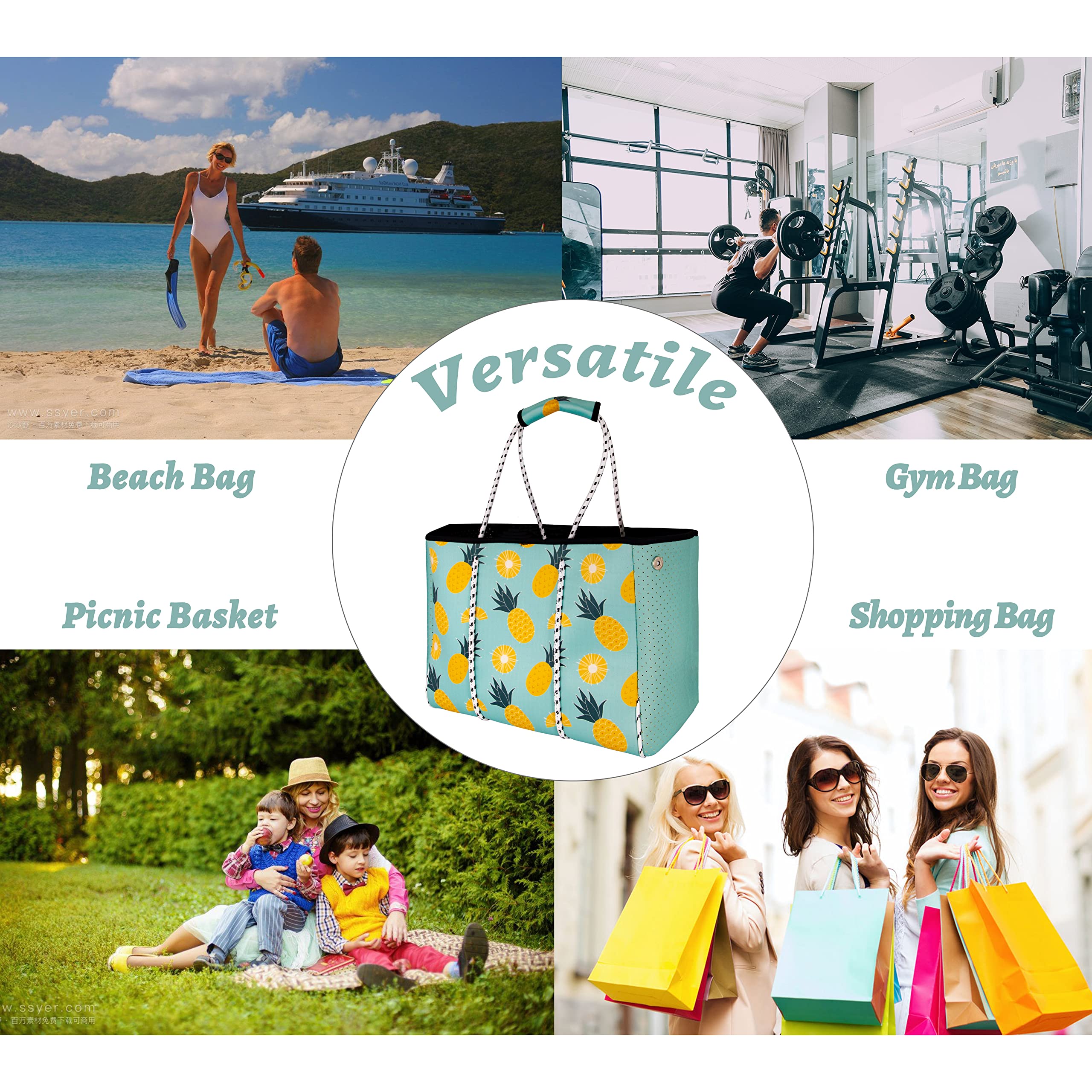 Waterproof Neoprene Tote Bag - Beach & Travel Shoulder Bag for Women & Men - Perfect for Pool & Summer Outings