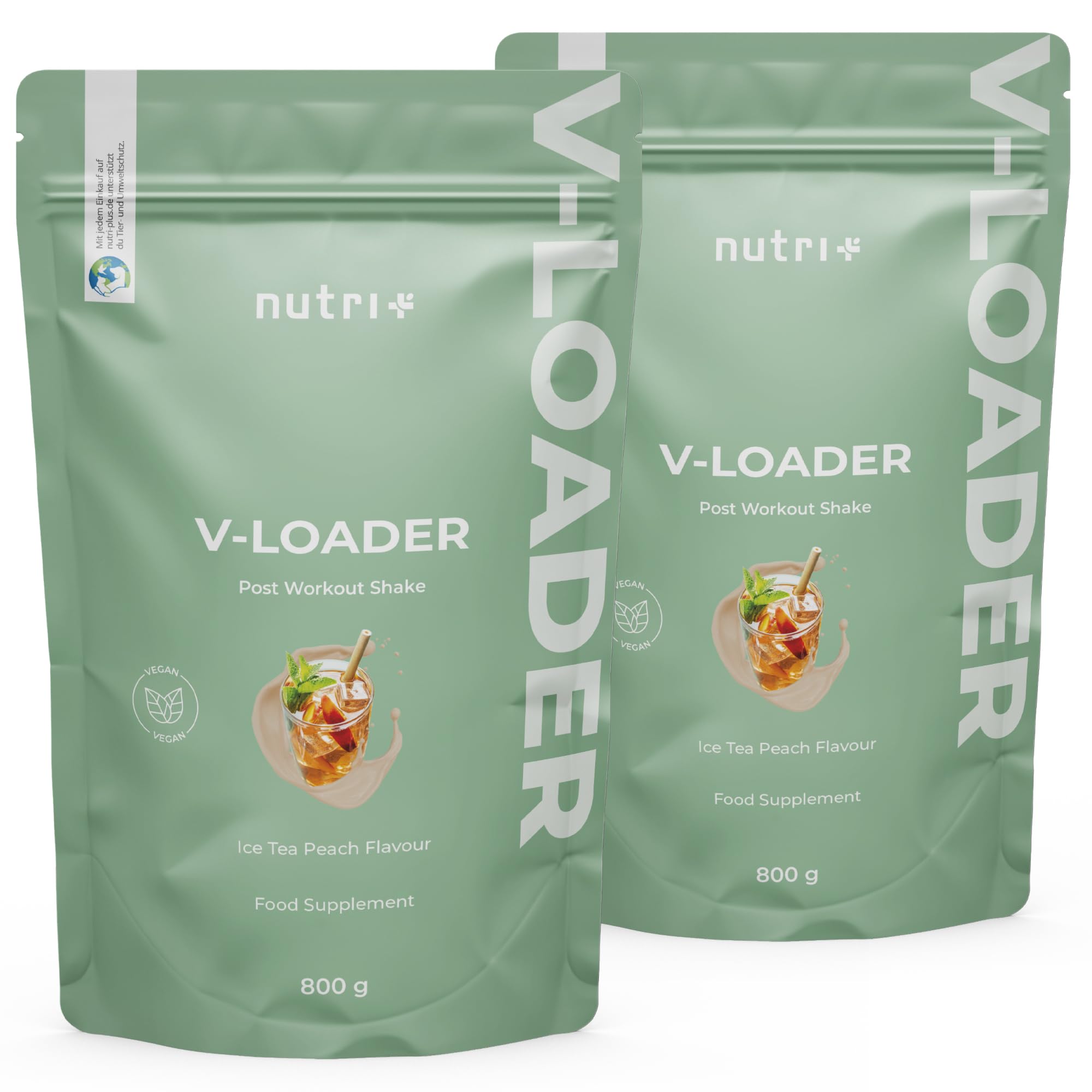 Nutri+ Vegan Post Workout Shake - 800g Muscle Recovery & Growth Protein Powder with Peach Iced Tea Flavor & Maltodextrin | Ideal for Gym Recovery, Muscle Building & Vegan Fitness Enthusiasts