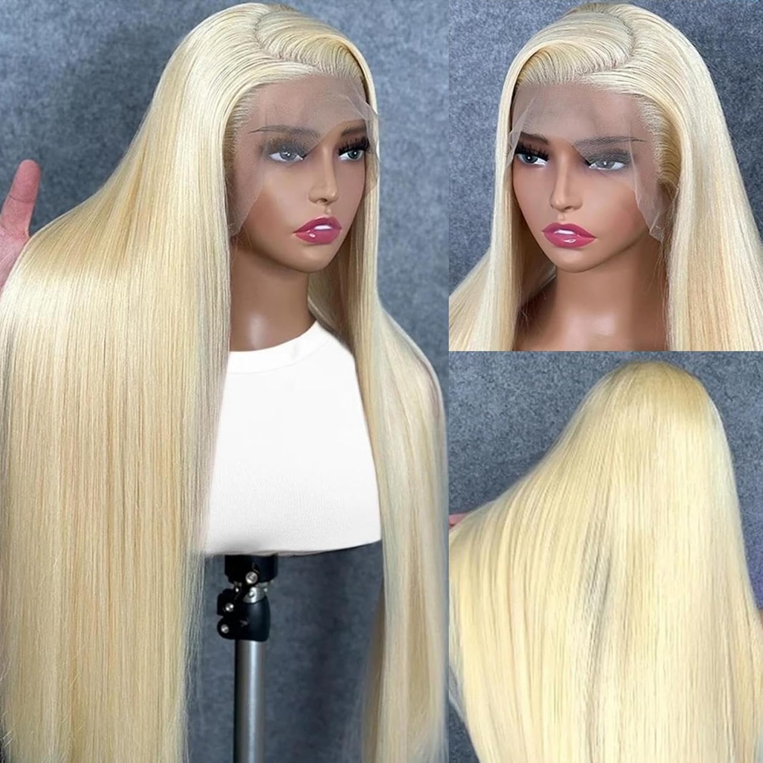 613 Blonde Lace Front Wig Human Hair 13x6 Straight 200 Density 28 Inch HD Lace Frontal Wig with Baby Hair & Pre-Plucked Hairline - Full & Thick Natural Look for Women, Daily Wear, Cosplay, Parties & Special Occasions