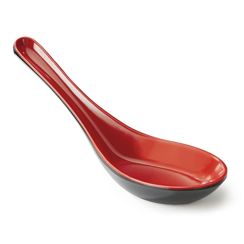 Premium Fuji Black & Red Soup Spoons - Set of 12, Elegant Asian Dining Utensils for Ramen, Pho & Hot Soup Restaurants