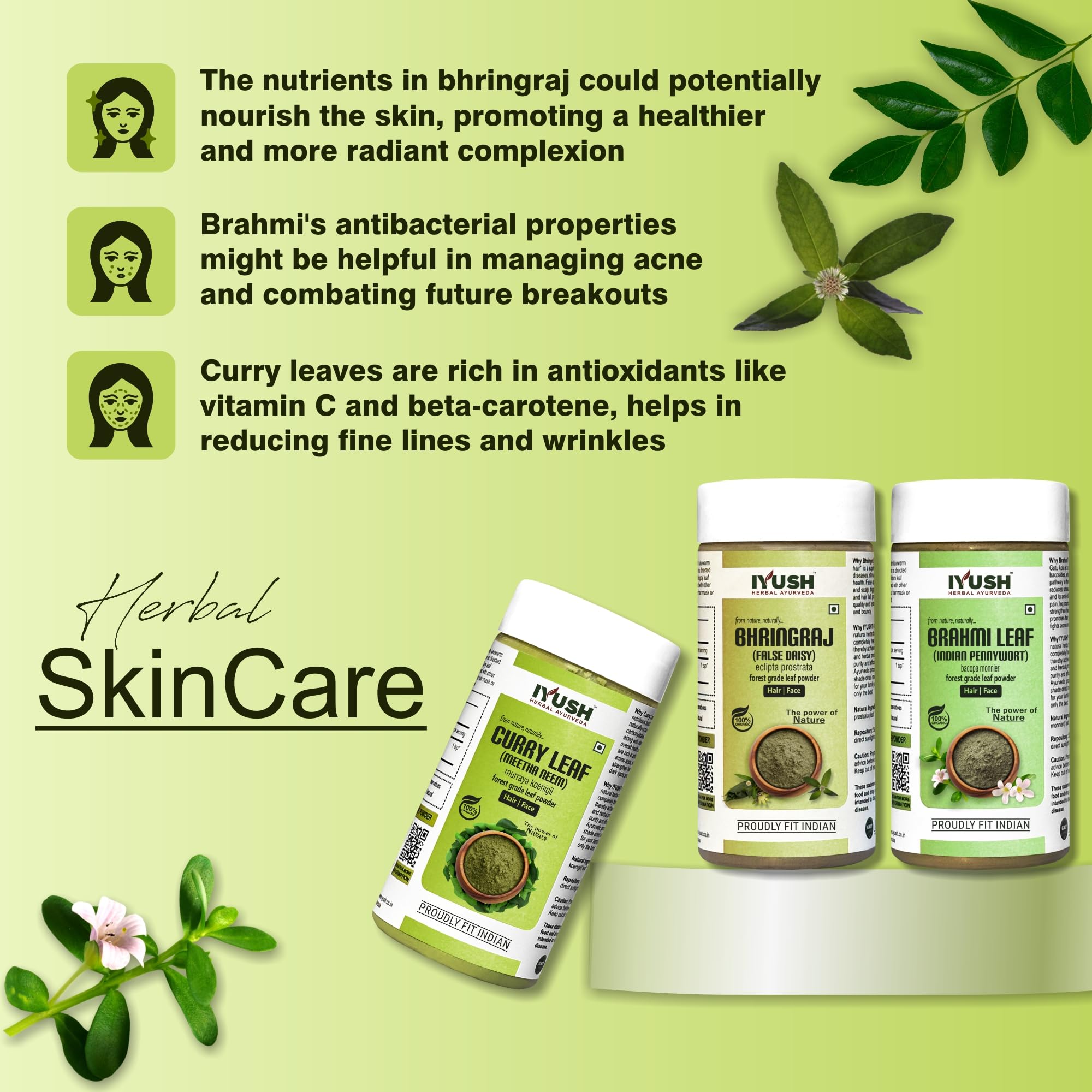 Organic Ayurvedic Curry Leaves Powder with Brahmi & Bhringraj for Hair Growth - 300g Herbal Hair Mask | Natural Treatment for Dry, Frizzy Hair & Volume Boost | Hair Care Powder for Stronger, Healthier Hair | Perfect for DIY Hair Masks & Scalp Treatments at Home