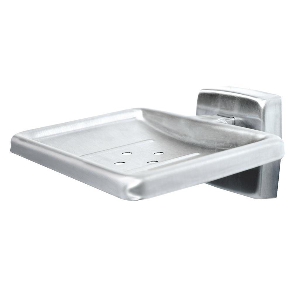 Bradley 9015 00 Bradex Stainless Steel Soap Dish with Drain Hole - Wall Mounted, Bright Polish Finish for Bathroom & Kitchen Sink Organization