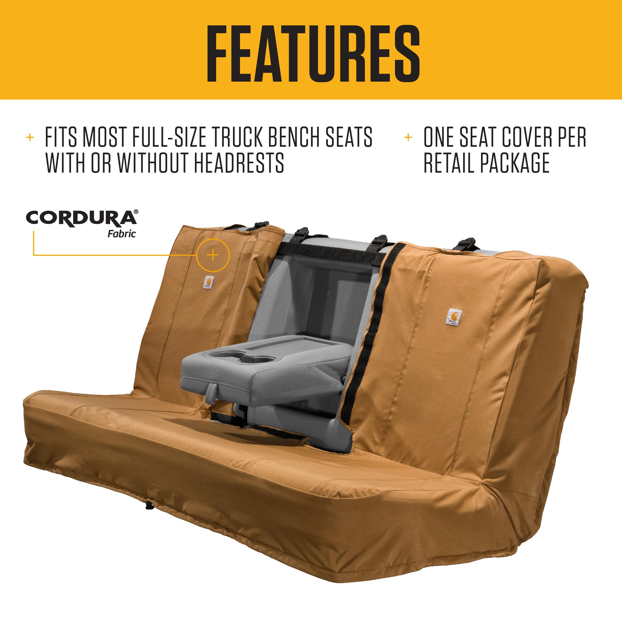 Carhartt Universal Bench Seat Cover - Heavy Duty Black Truck & SUV Seat Protector for Work, Camping & Outdoor Adventures