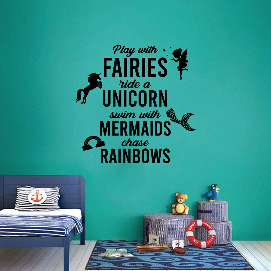 Swim With Mermaids Chase A Rainbow - Cute Vinyl Wall Art Sticker Decal for Home, Kids Room, Nursery Decor (10x10 inch) - Perfect for Girls & Boys Bedroom, Playroom & Fantasy Themed Spaces