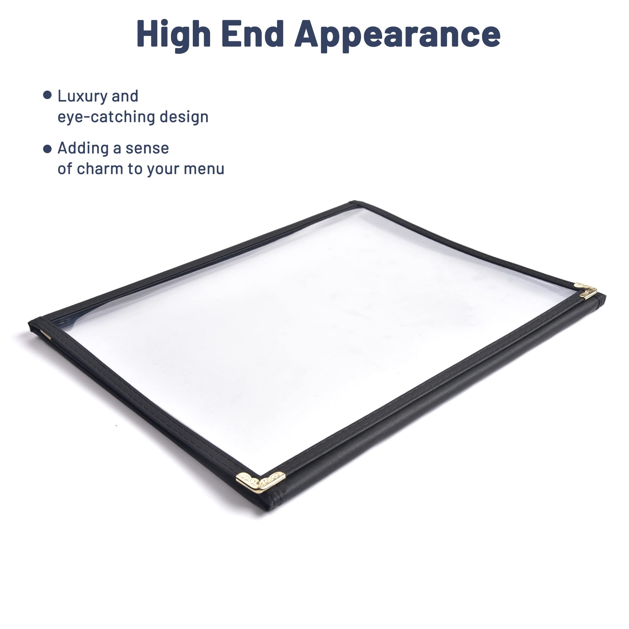 WeChef 30 Pack Black Triple Fold Menu Covers - 6 View Design with Double Stitch Trim - Fits 8.5x11 Paper - Clear Transparent for Restaurants, Cafes & Food Service Businesses - Perfect for Daily Menus, Specials & Promotions