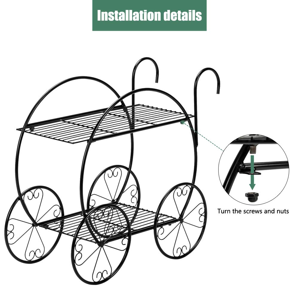 WEI WEI GLOBAL 2-Tier Metal Plant Stand with Wheels - Heavy Duty Rolling Flower Pot Holder for Indoor & Outdoor Plants - Perfect for Home, Garden, Patio and Balcony Decor