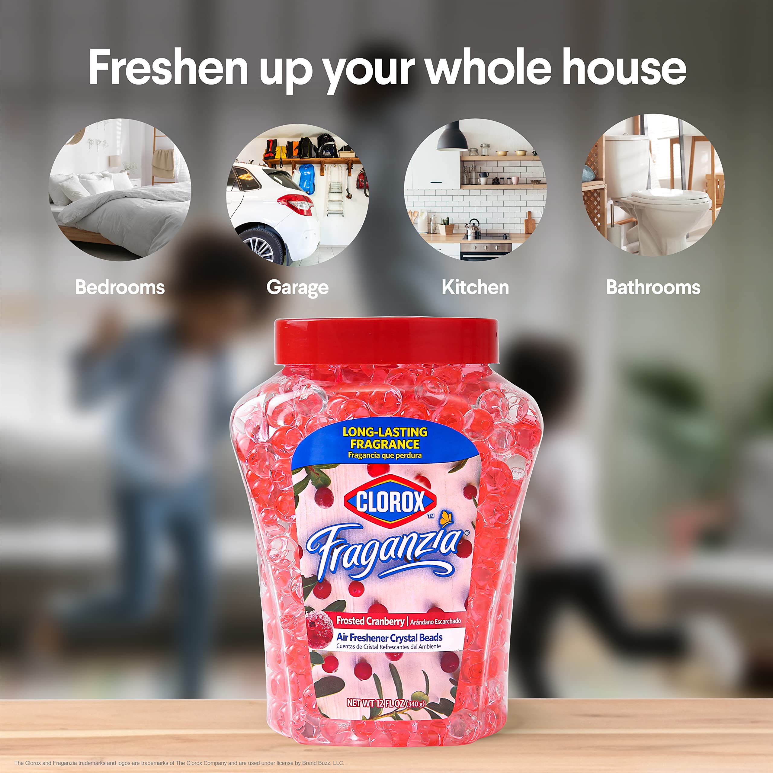 Clorox Fraganzia Crystal Beads Air Freshener in Frosted Cranberry - Long Lasting Solid Air Freshener for Home, Car, Office & Bathroom | 12oz (1 Pack) | Eliminates Odors & Freshens Air Naturally