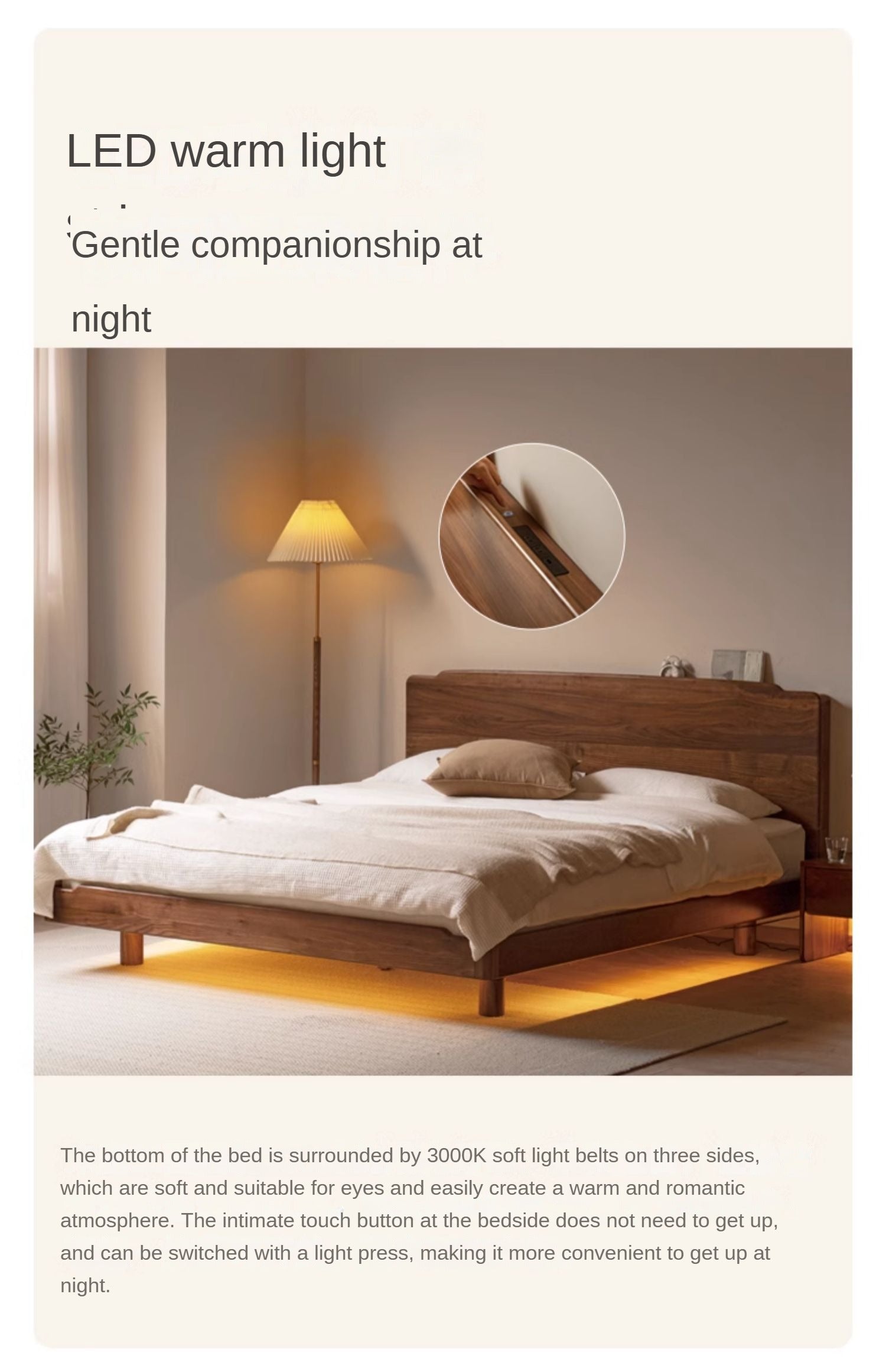 Solid Black Walnut Wood King Size Bed with LED Lighting - Perfect for Master Bedroom, Guest Room & Luxury Home Decor