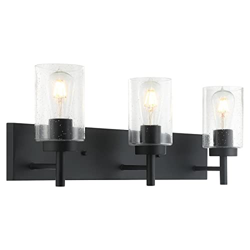 AndMakers 3-Light Black Bathroom Vanity Light Fixture with Bubble Glass Shade - Modern Lighting for Bathroom Mirror, Powder Room & Dressing Area