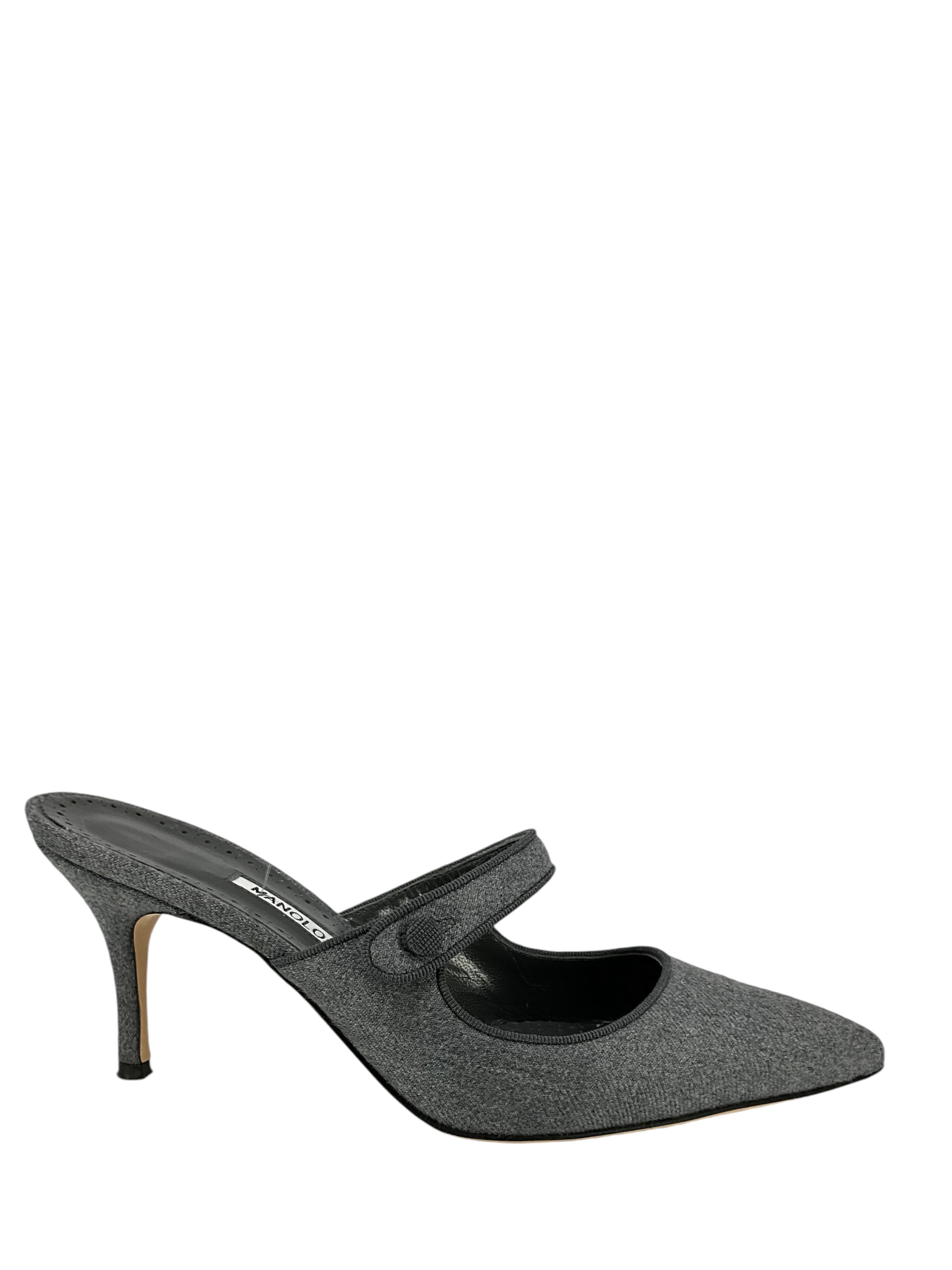 Manolo Blahnik Flannel Mary Jane Pumps 70mm Heel - Women's Size 7.5 (US) - Elegant Office & Wedding Shoes for Professional & Formal Occasions