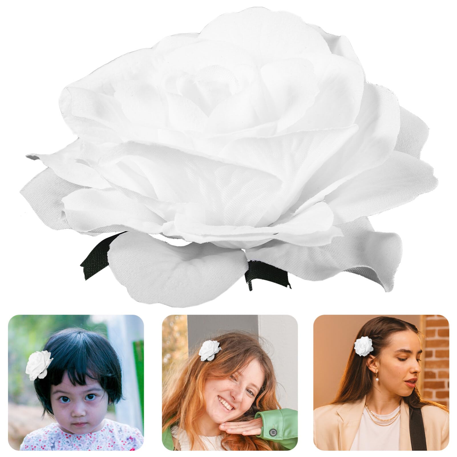Minkissy White Rose Hair Clip & Brooch 2-in-1 for Women - Flamenco Dancer Pin Up Hair Accessory for Wedding, Party, Prom, and Special Occasions (White)