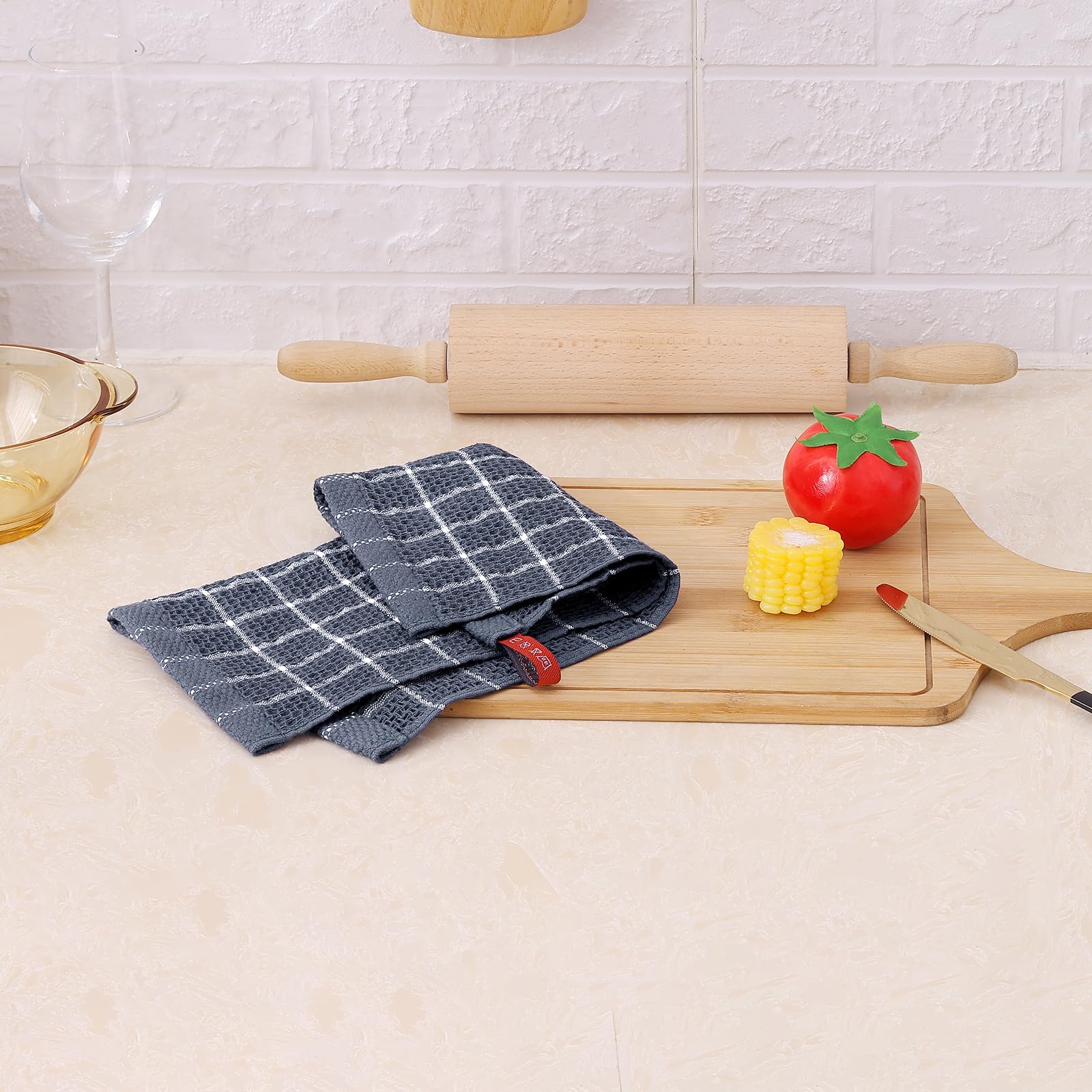 6 Pack Premium Cotton Waffle Weave Dish Towels - 12x12 Inch Super Absorbent & Quick Drying Kitchen Cloths - Lattice Design Dish Rags for Washing Dishes, Cleaning Countertops & Household Chores (Grey)