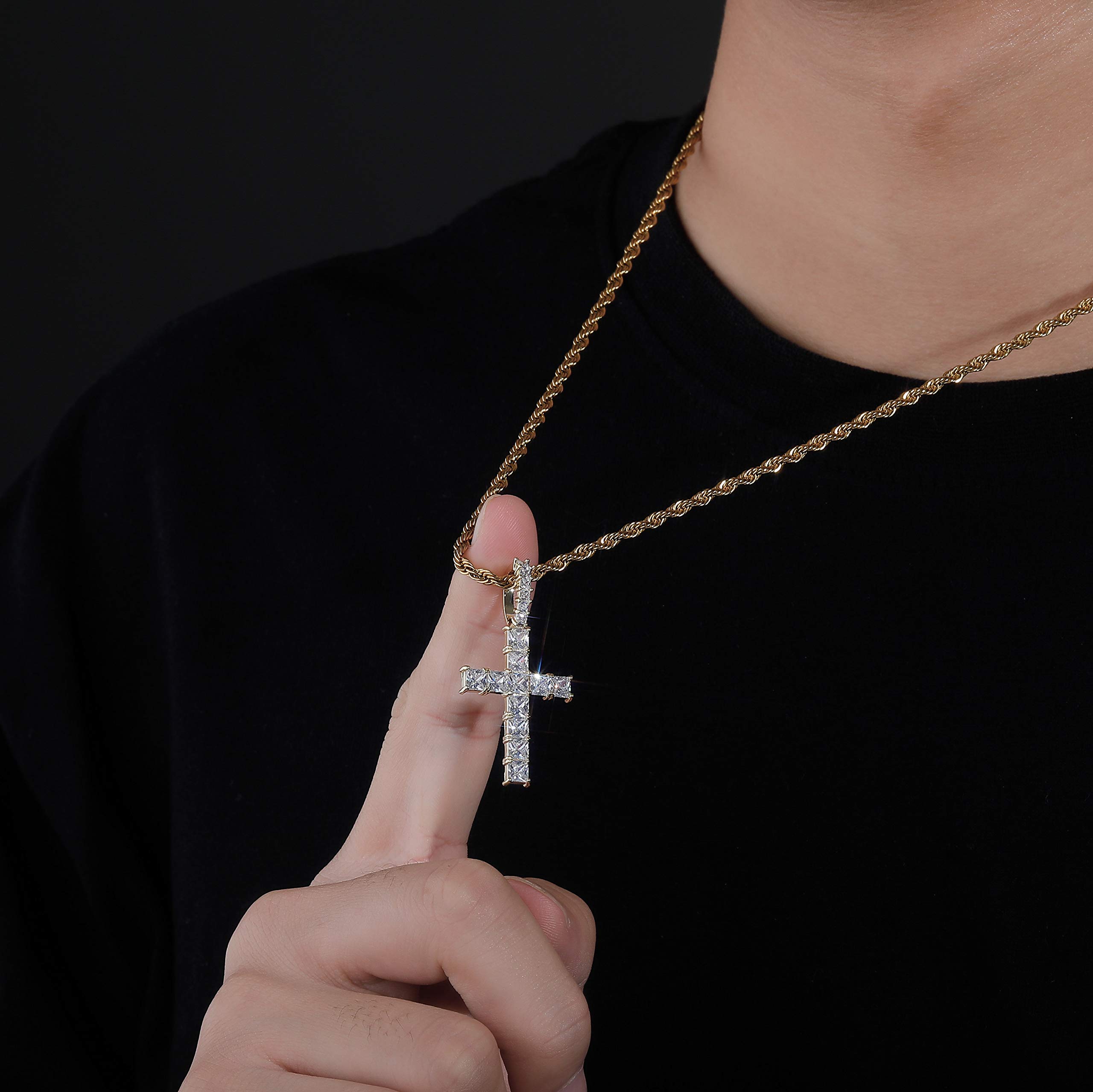 TOPGRILLZ 14K Gold Plated Cross Pendant Necklace for Men & Women - Iced Out Cubic Zirconia Diamond Chain, 24 Inch Stainless Steel Gold Jewelry - Perfect for Gifts, Parties, and Everyday Wear