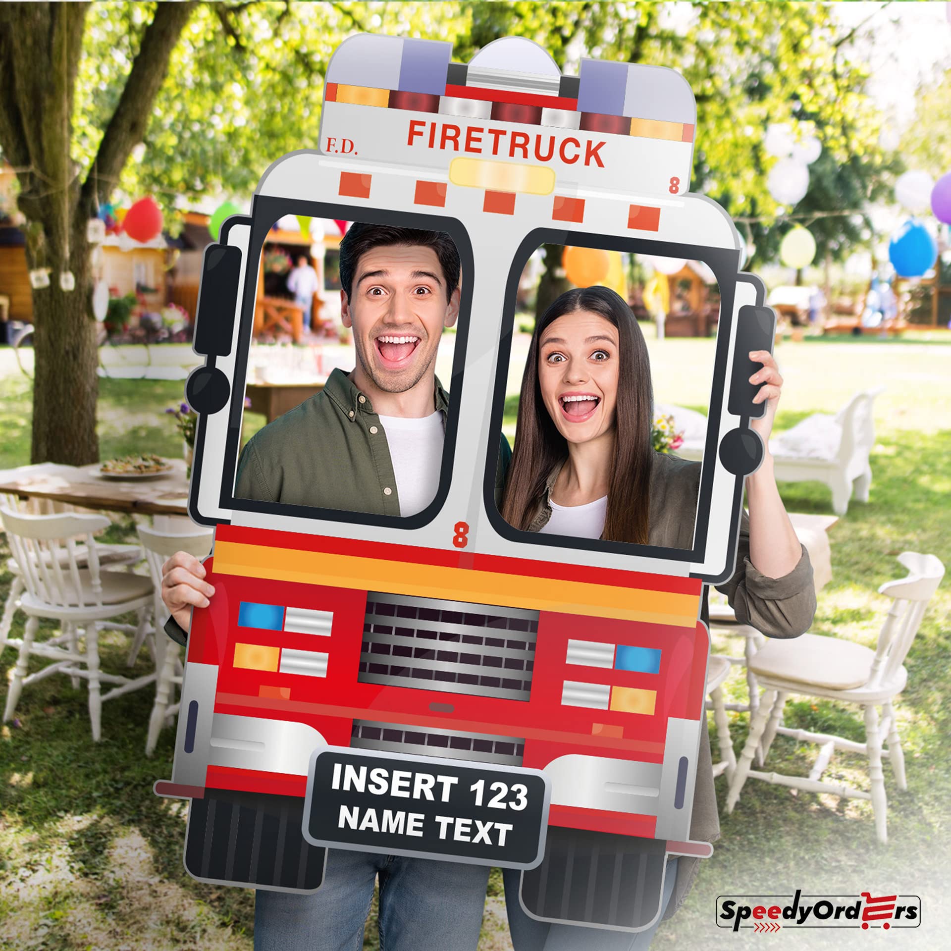 Custom Fire Truck Photo Booth Frame - Personalized Firefighter Party Prop - Fireman Theme Photo Booth Decor (Paper) - Perfect for Firefighter Birthday Parties, Fire Station Events & Themed Celebrations