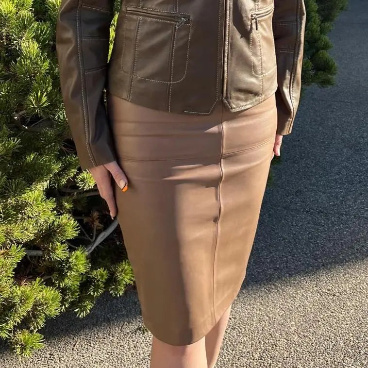 BOL Women's Dawn Leather Pencil Skirt - Slim Fit Mid-Length Office Skirt for Business & Cocktail Party Wear