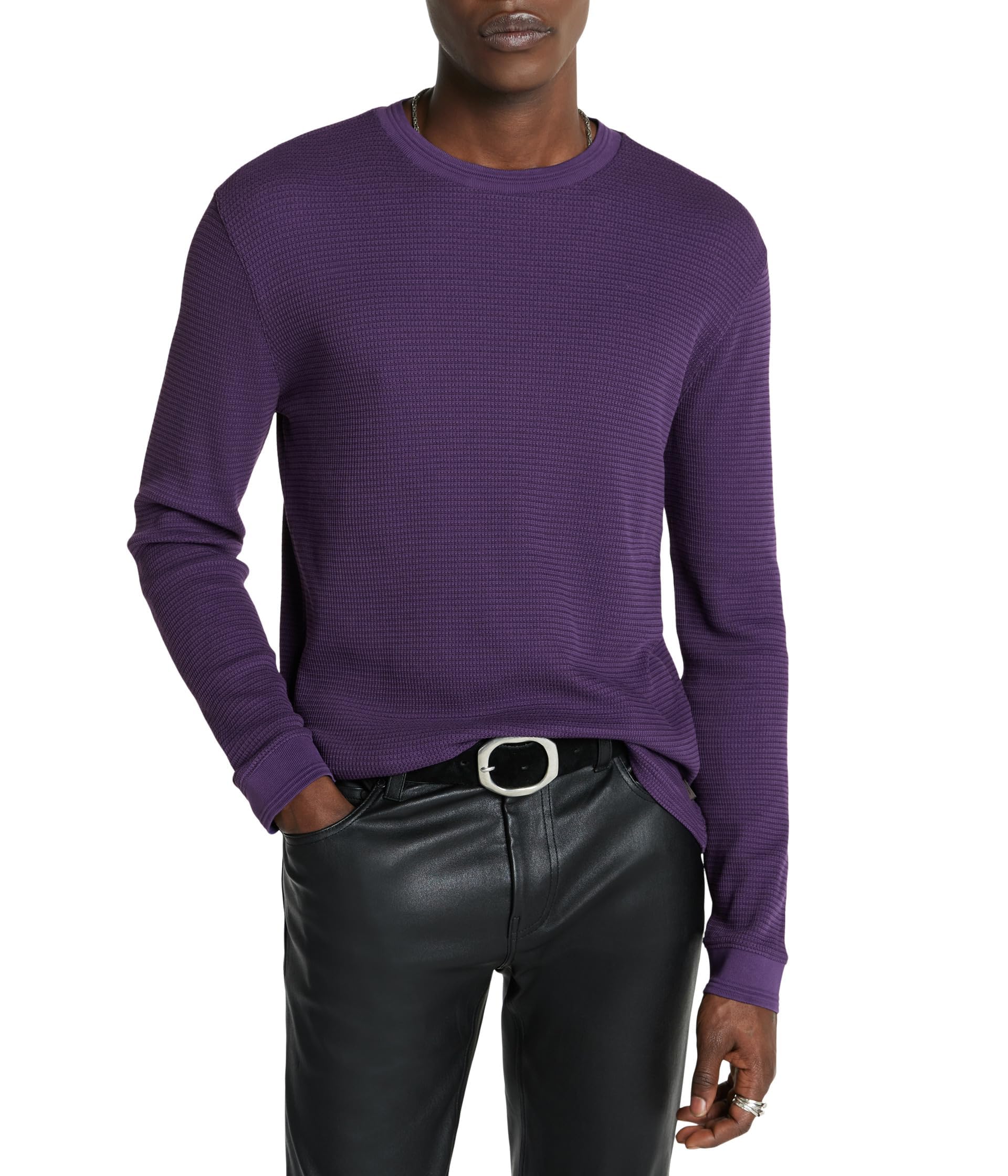 John Varvatos Men's Dante Long Sleeve Waffle Knit Henley Shirt - Casual Button-Up Top for Fall & Winter Layering