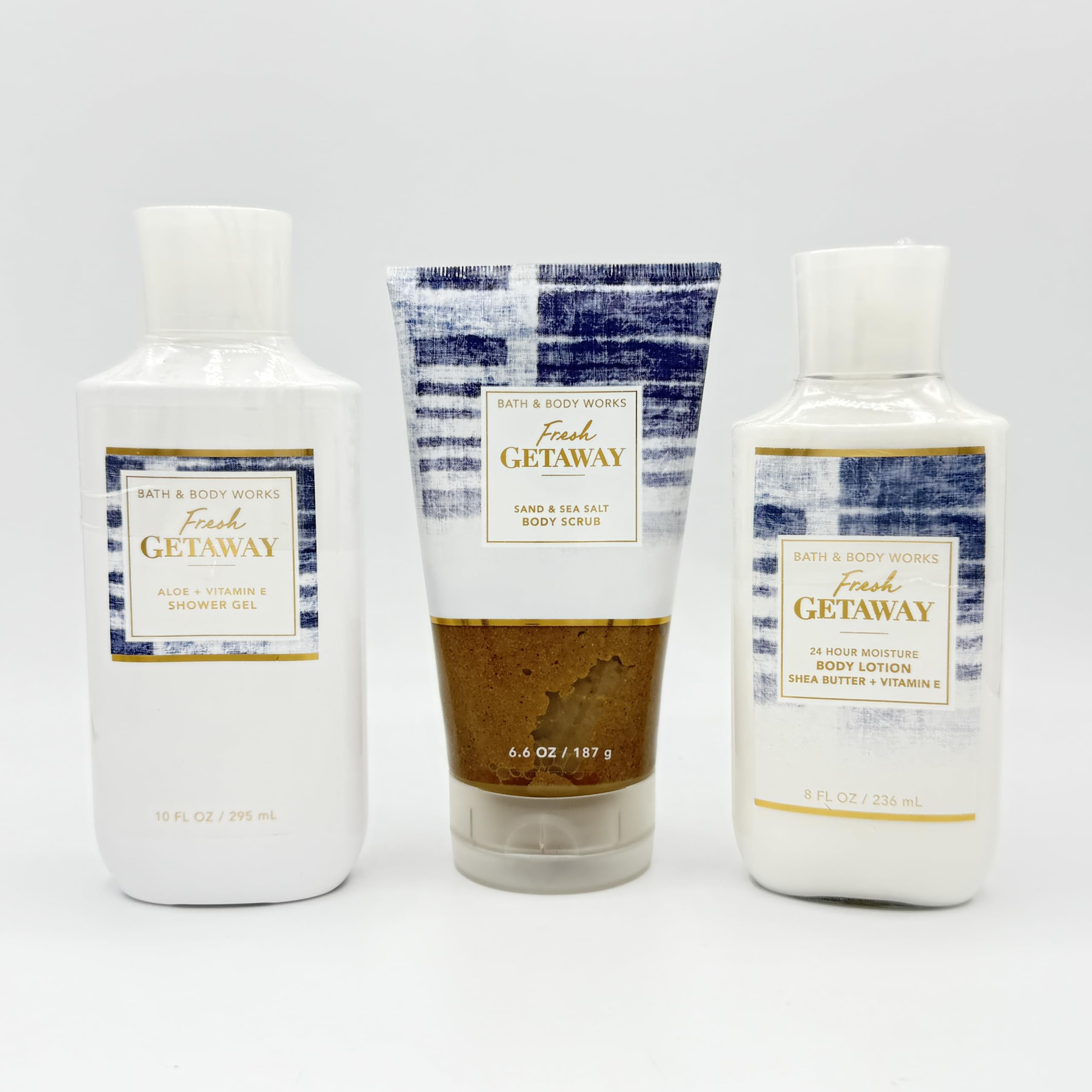 Fresh Getaway 3-Piece Bath & Body Gift Set - Moisturizing Shower Gel, Exfoliating Sea Salt Body Scrub, Hydrating Body Lotion | Spa Day at Home, Relaxing Self Care Routine, Perfect Gift for Women & Men