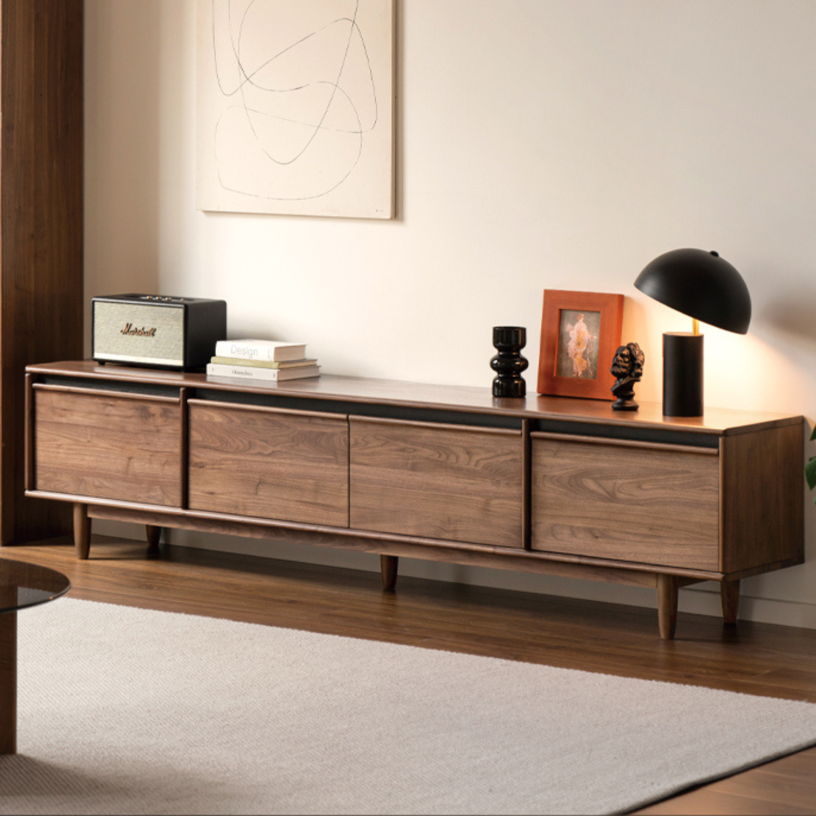 Premium Black Walnut & Ash Solid Wood TV Stand with Skeleton Line Design - Modern Entertainment Center for Living Room, Bedroom, and Home Theater Setup