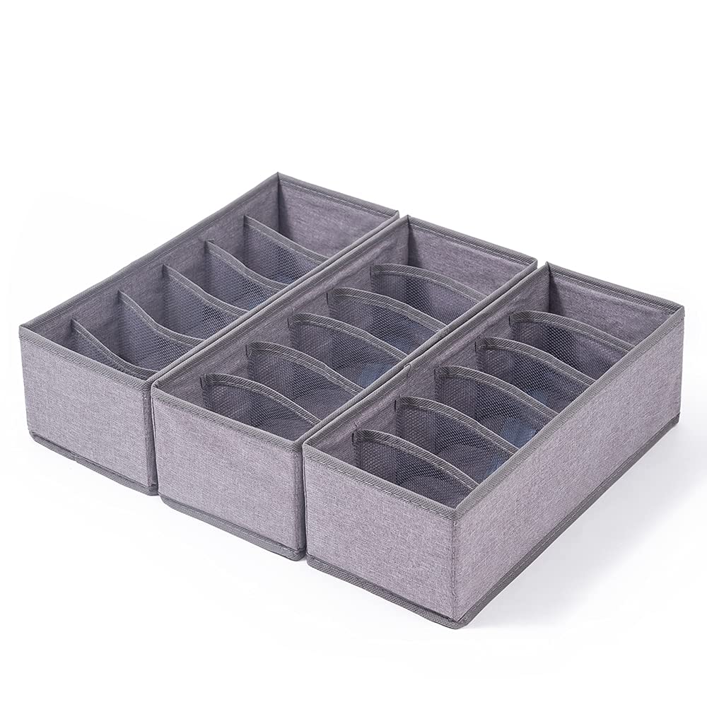 Qozary 3 Pack Collapsible Drawer Organizer Dividers - Underwear, Socks, Lingerie, Tie & Belt Storage Box for Closet, Cabinet & Bedroom Organization - Perfect for Baby Clothes & Home Storage Solutions