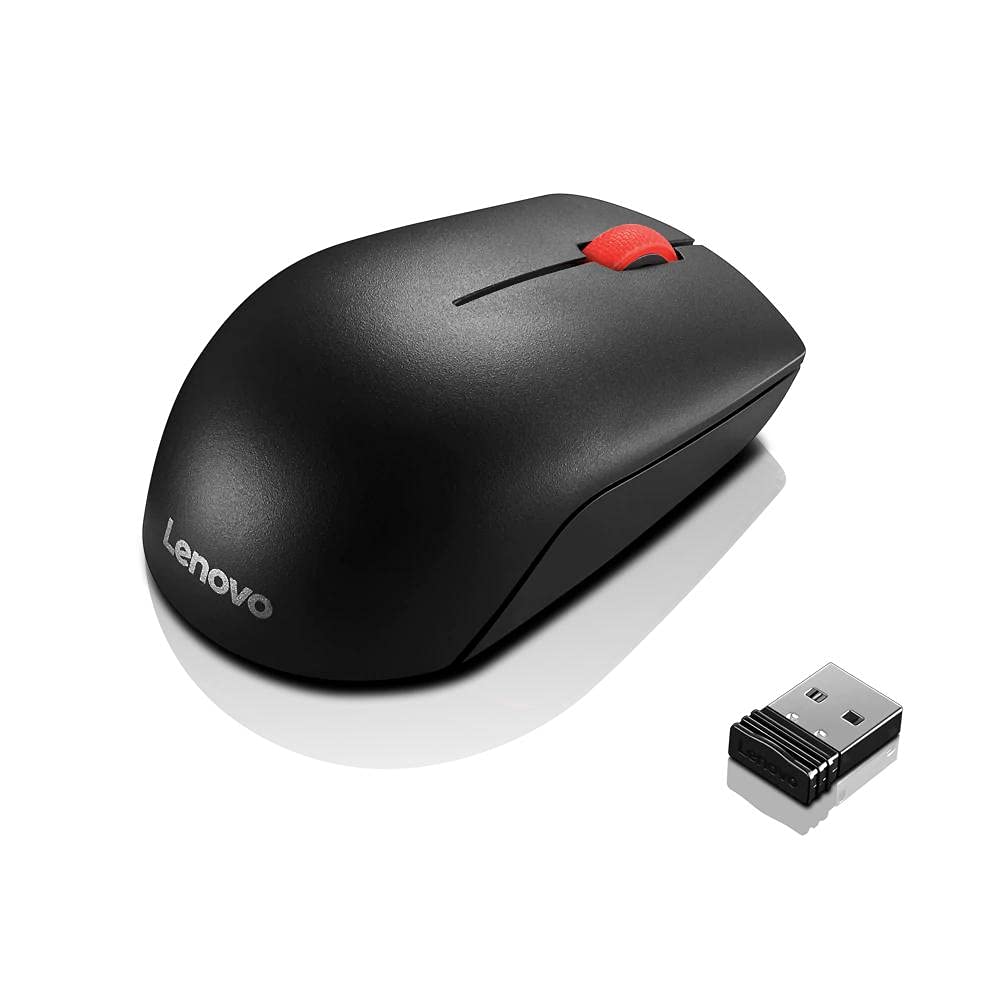 Lenovo Essential Compact Wireless Mouse - Black, 2.4GHz USB, Ergonomic Design for Laptop, PC, Mac | Portable for Travel, Office & Home Use