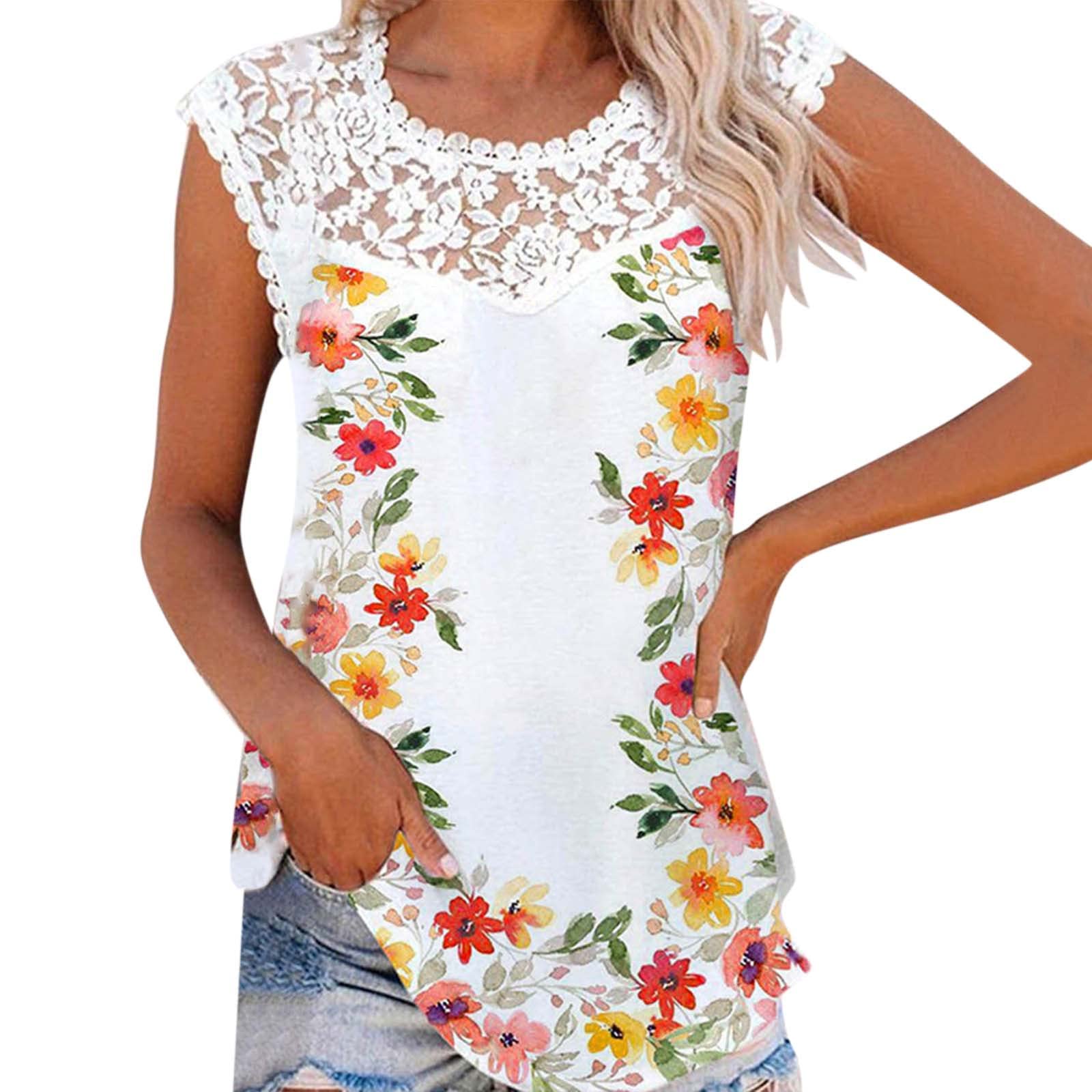 Women's Embroidered Lace Tank Tops - Floral Blouse Summer Sleeveless Shirt - Breathable Loose Fit Graphic Tee for Casual Wear, Beach Outfits & Summer Fashion