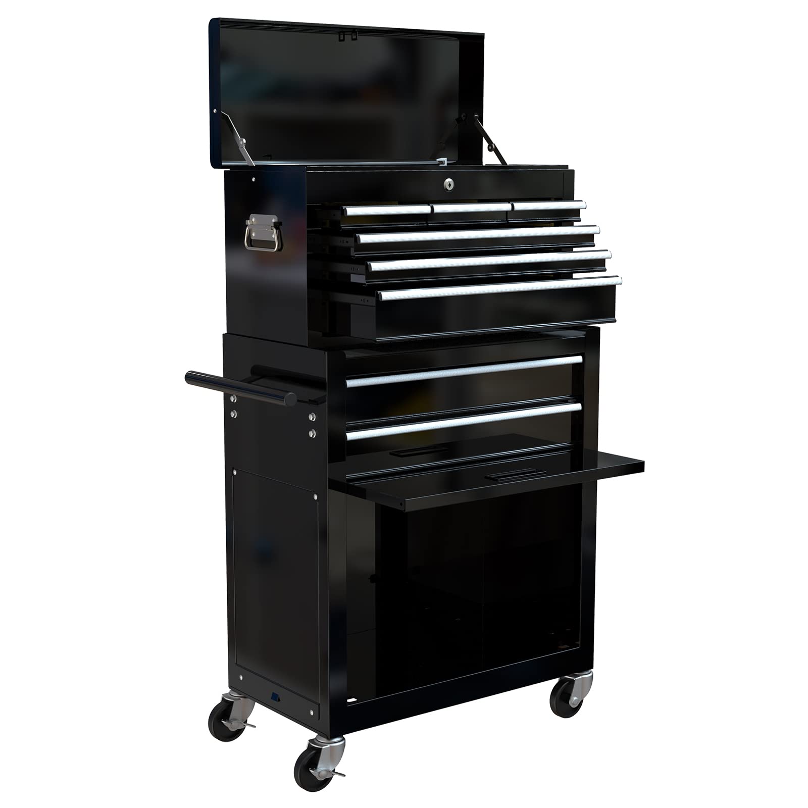 8-Drawer Rolling Tool Chest with Sliding Metal Drawers - Heavy Duty Tool Storage Cabinet & Organizer for Workshop, Garage, Auto Repair - Black Tool Box for Mechanics & DIY Projects