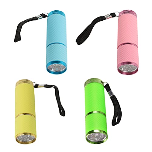 FOMIYES 4Pcs Mini LED UV Flashlight with 9 LED Lights - Portable Nail Polish Dryer for Gel Manicure, Nail Art, Salon & Home Use, Small Glow Flashlight for Emergency, Camping, Hiking & Outdoor Activities