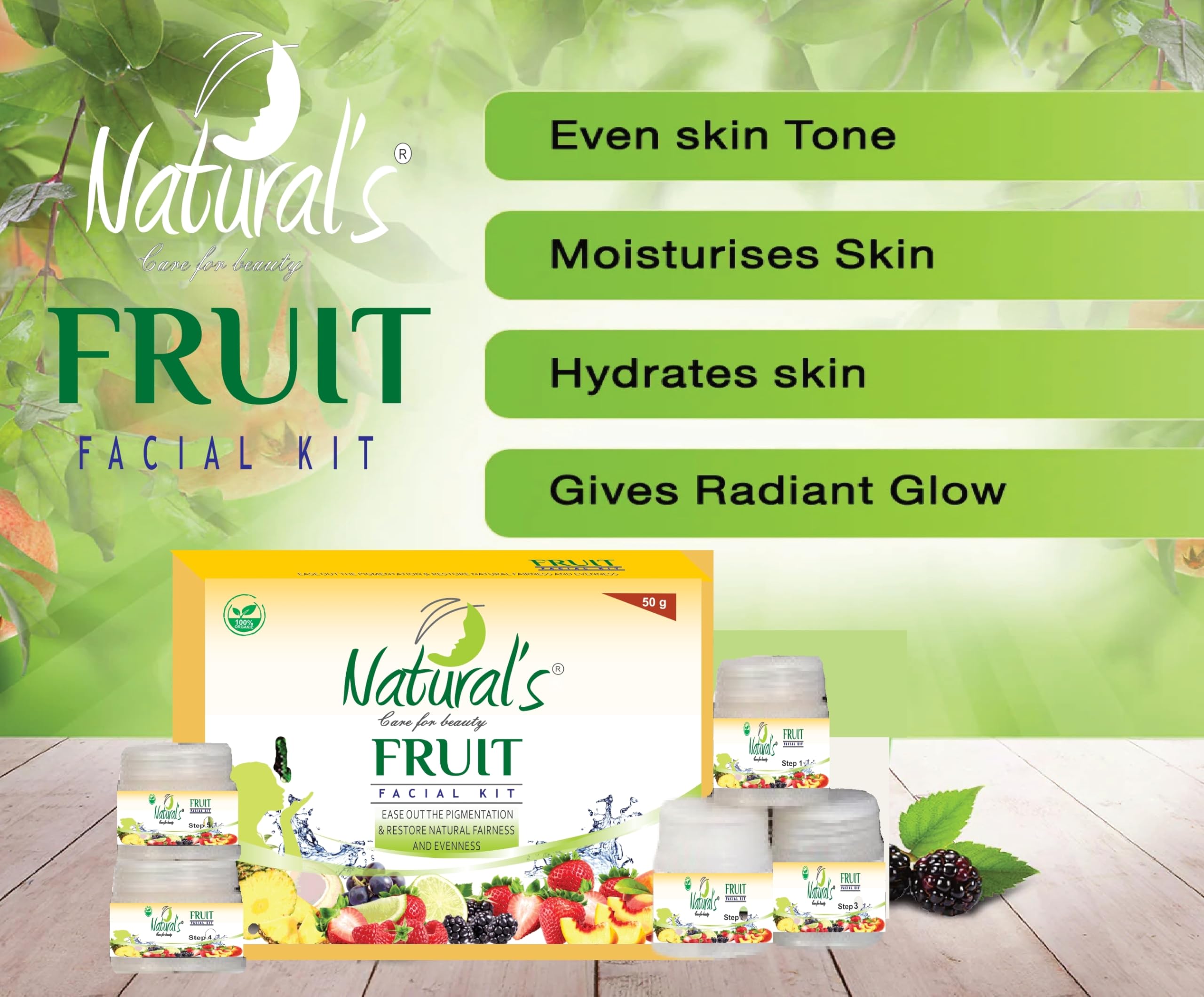 Natural's Care For Beauty Women's Fruit Facial Kit - 50gm | Organic Skincare for Glowing Skin | Perfect for Daily Cleansing & Hydration