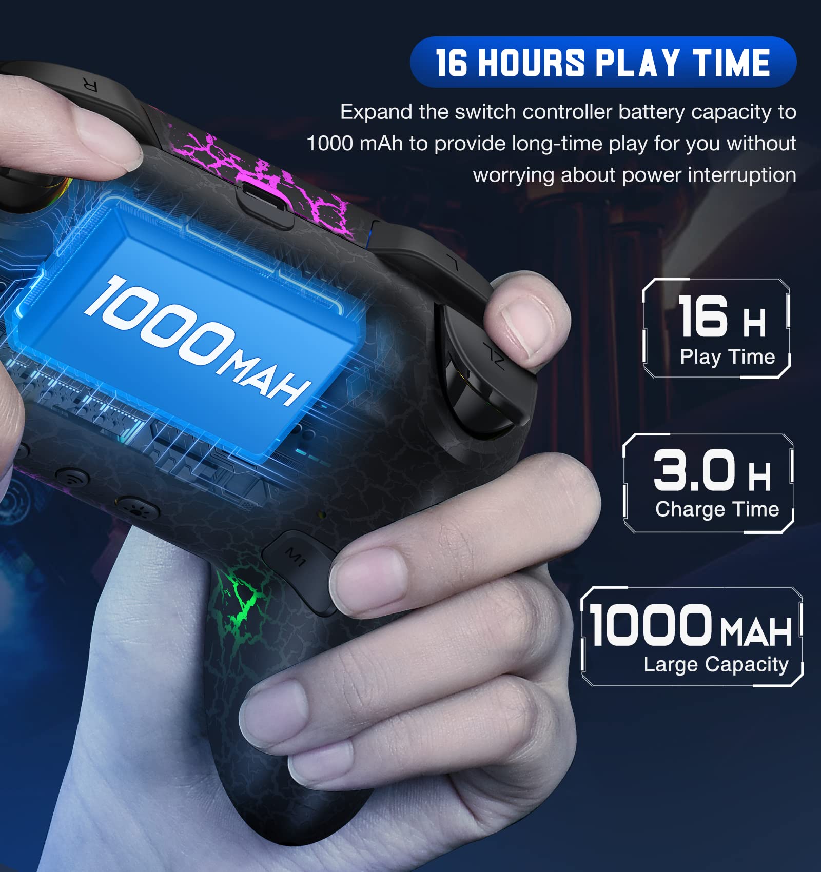 Wireless Switch Pro Controller for Switch/Lite/OLED - 9 Color LED, PC/Android/iOS Compatible for Gaming & Streaming