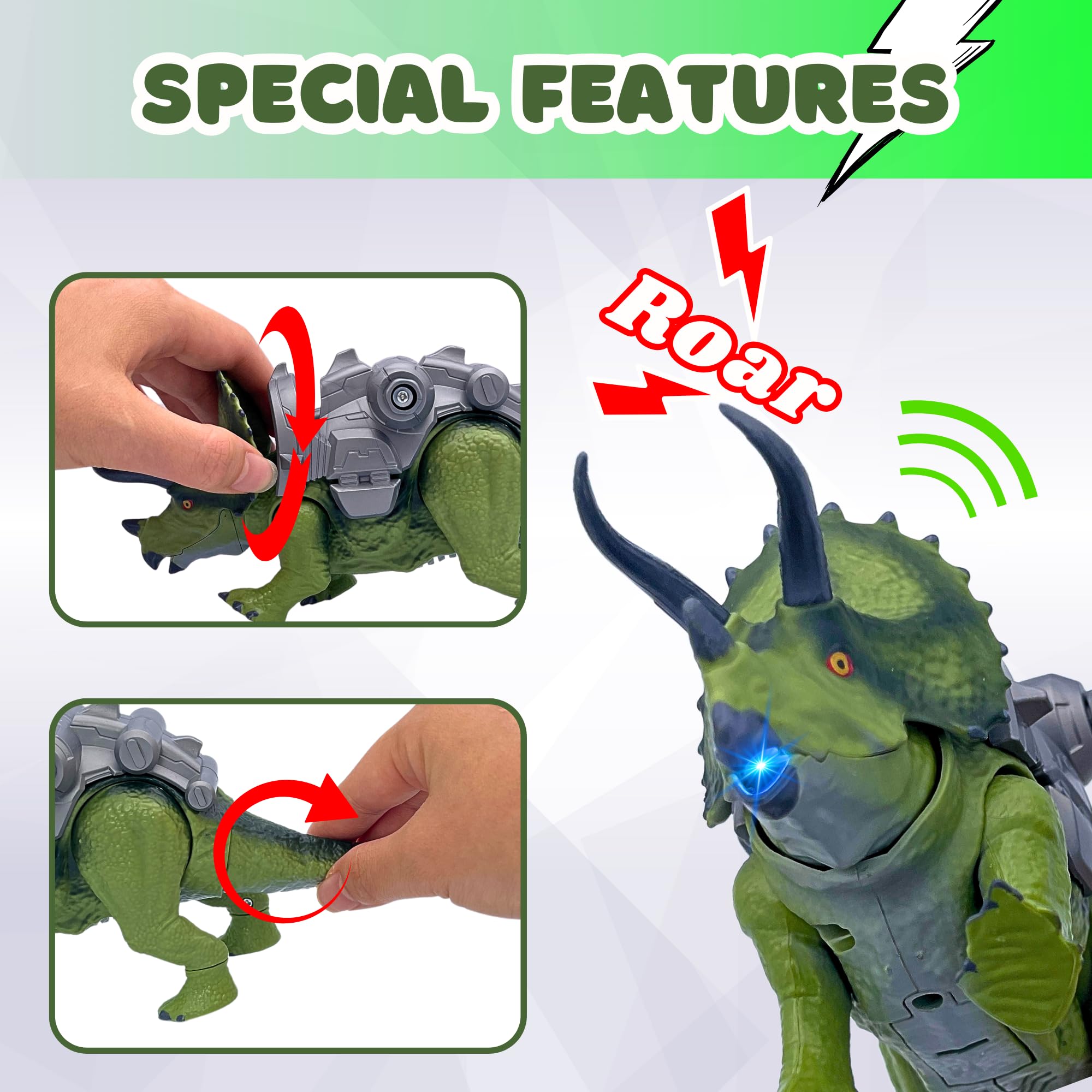 PlenPLAY Triceratops Dinosaur Toy Set with 4 Sanitation Accessories - 9