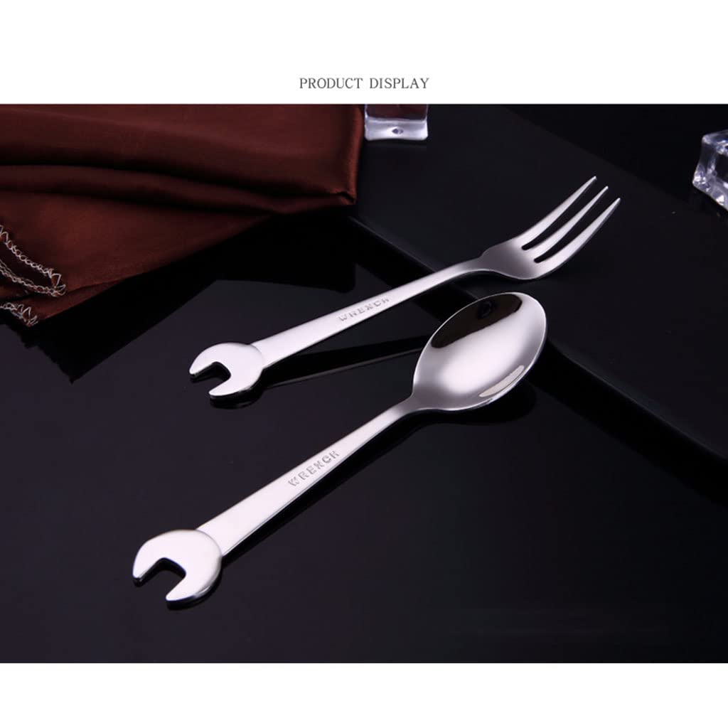 SOFEA Stainless Steel Wrench-Shaped Fork and Spoon Set - Durable Dinnerware for Camping, Picnics & Outdoor Dining - Unique Tableware Gift Idea