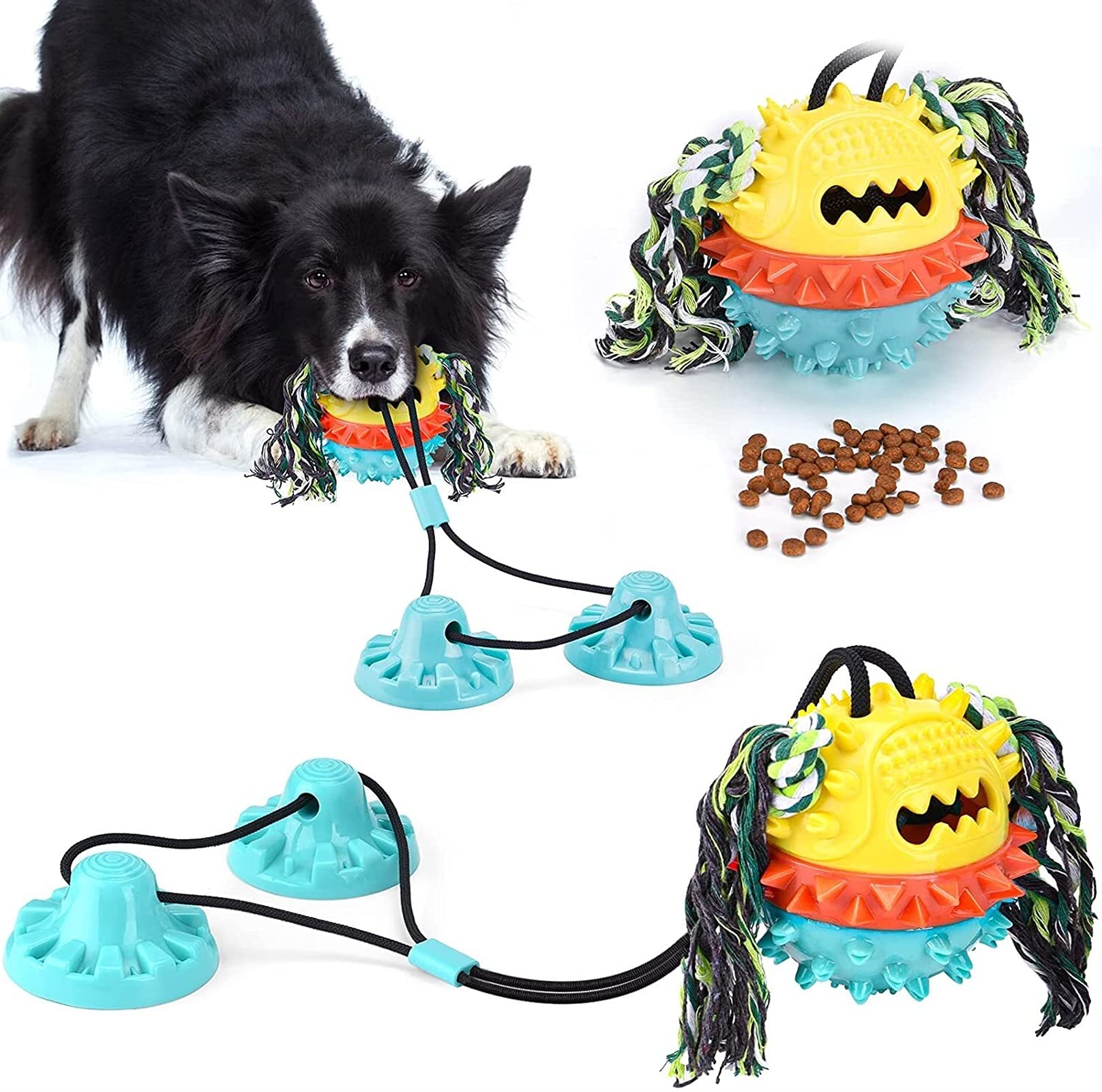 JSY Natural Rubber Dog Chew Toy - Interactive Rope Toy with Double Suction Cups, Dental Cleaning Chew Ball for Teeth & Molar Health - Fun Treat Dispenser for Small & Medium Dogs - Perfect for Indoor Play, Training Rewards & Anxiety Relief (Green)