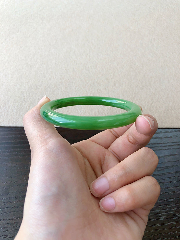 Natural Jade Bangle - Genuine Nephrite Jade Bracelet, 52.7mm Inner Diameter, Handcrafted Jewelry for Women - Perfect for Meditation, Yoga & Spiritual Healing