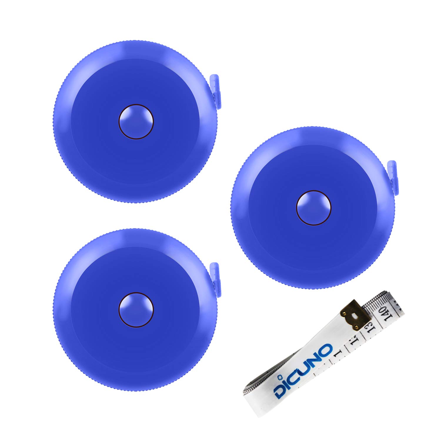 DiCUNO 60-Inch Soft Retractable Measuring Tape for Sewing, Tailoring & Craft - 3 Pack Blue Fabric Tape Measure with 1.5 Meter Length - Perfect for Body Measurements, Dieting & DIY Projects