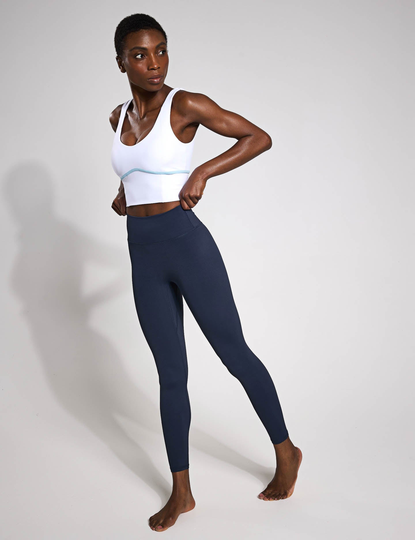 Ava Sports Bra for Women - High Support Workout Top - Breathable & Moisture Wicking - White/Light Blue - Perfect for Yoga, Running & Gym Fitness