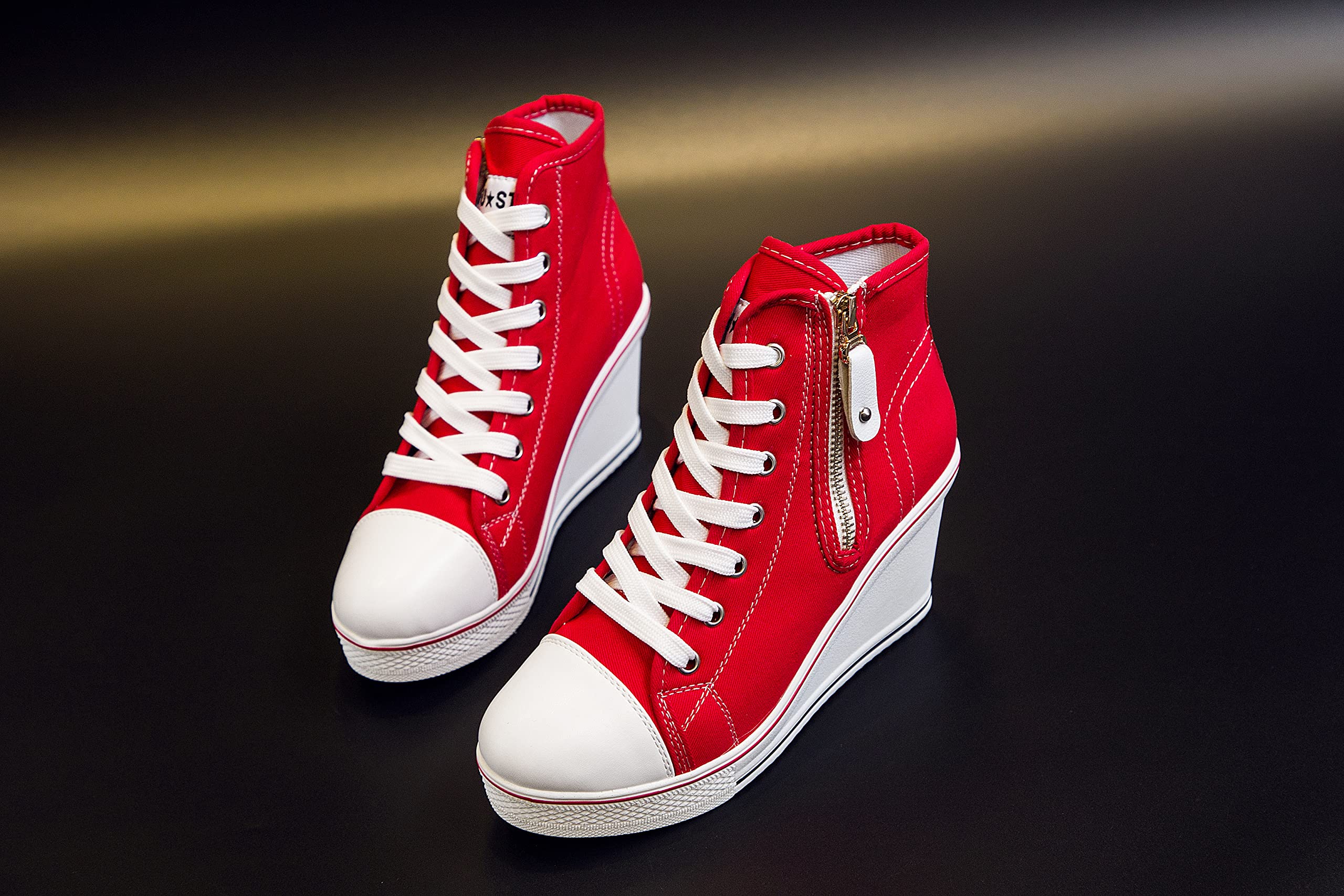 Women's Fashion Canvas High-Heeled Sneakers - Comfortable Walking Shoes with Platform Wedge Pump Design | Perfect for Casual Outings, Office Wear & Date Nights