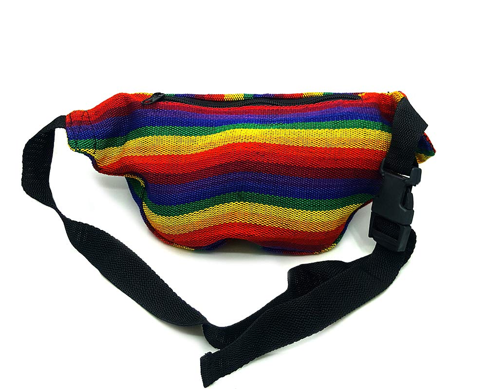 Colorful Striped Lightweight Fanny Pack Waist Bag - Handmade Boho Belt Pouch for Travel, Festivals & Outdoor Activities | Rainbow Woven Design Crossbody Bag